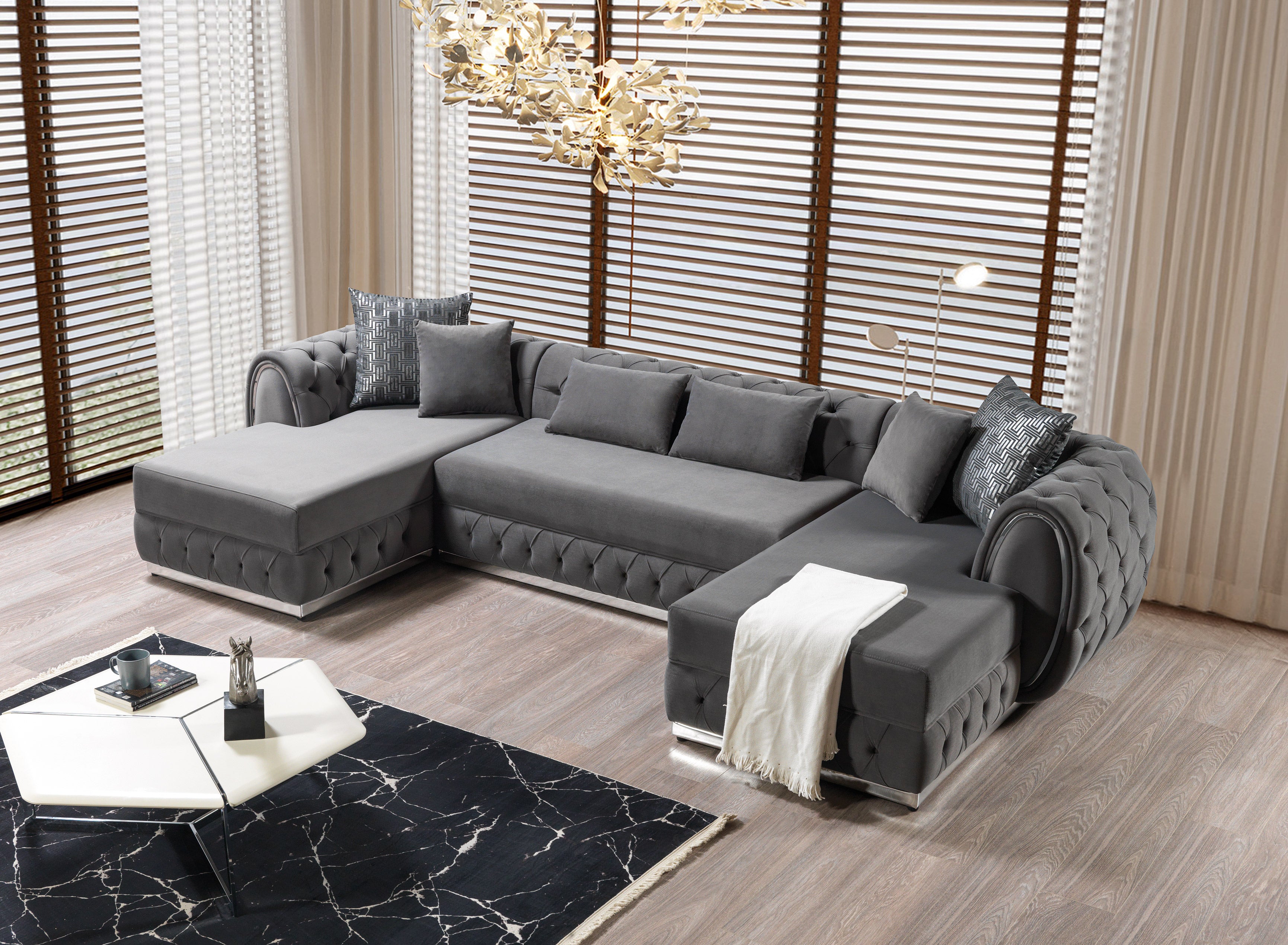 Nova Jessie Gray Velvet Double Chaise 138" Sectional