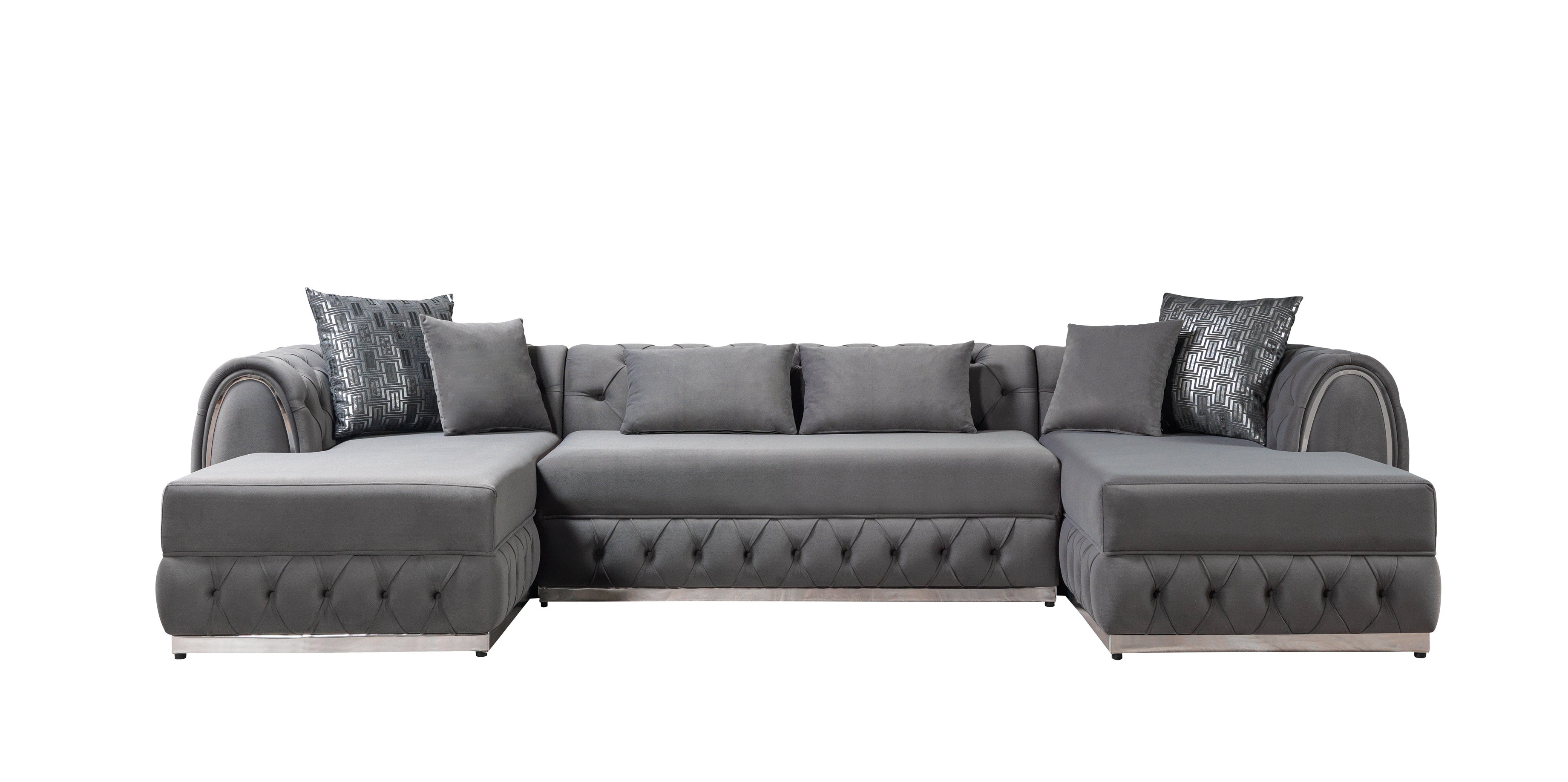 Nova Jessie Gray Velvet Double Chaise 138" Sectional