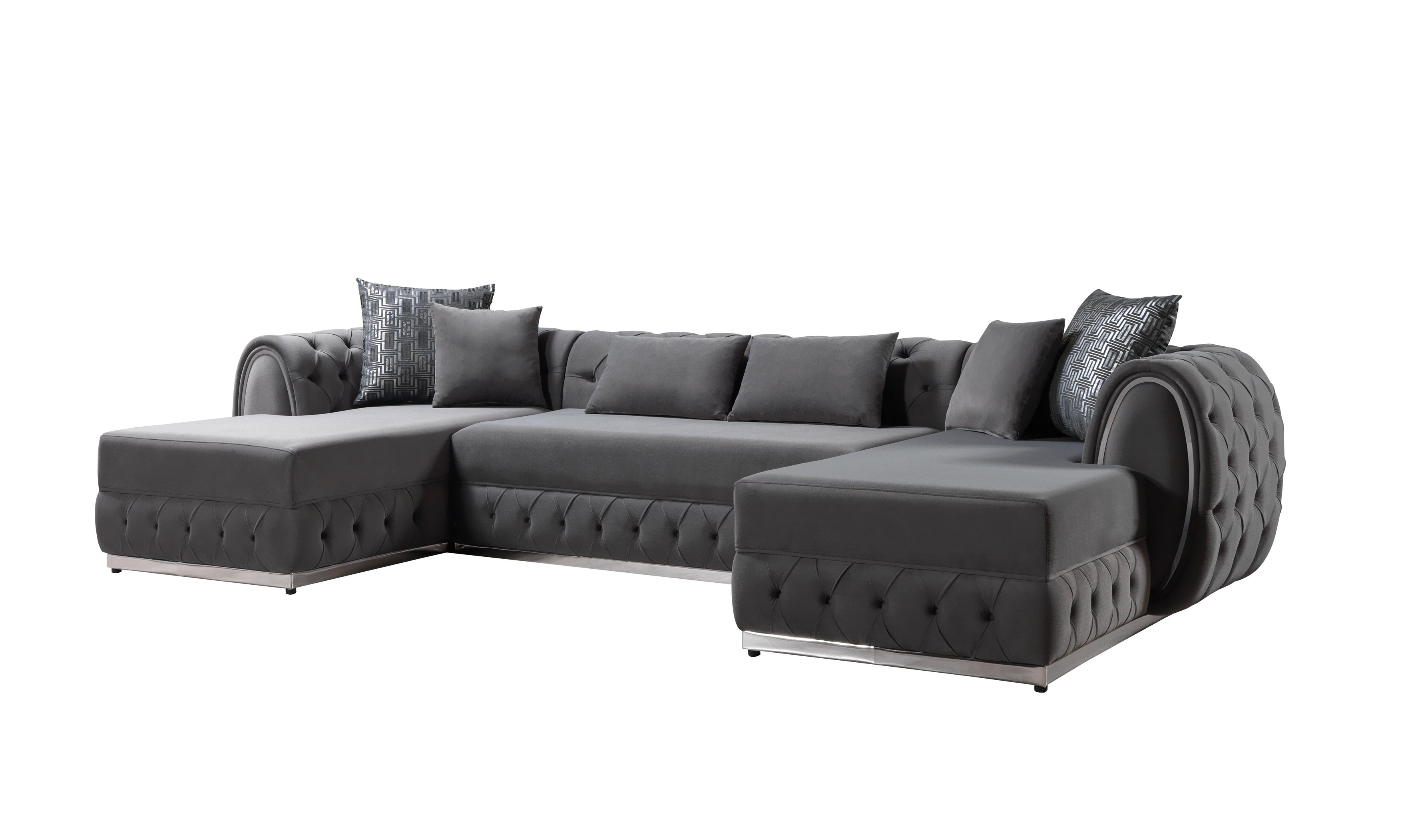 Nova Jessie Gray Velvet Double Chaise 138" Sectional