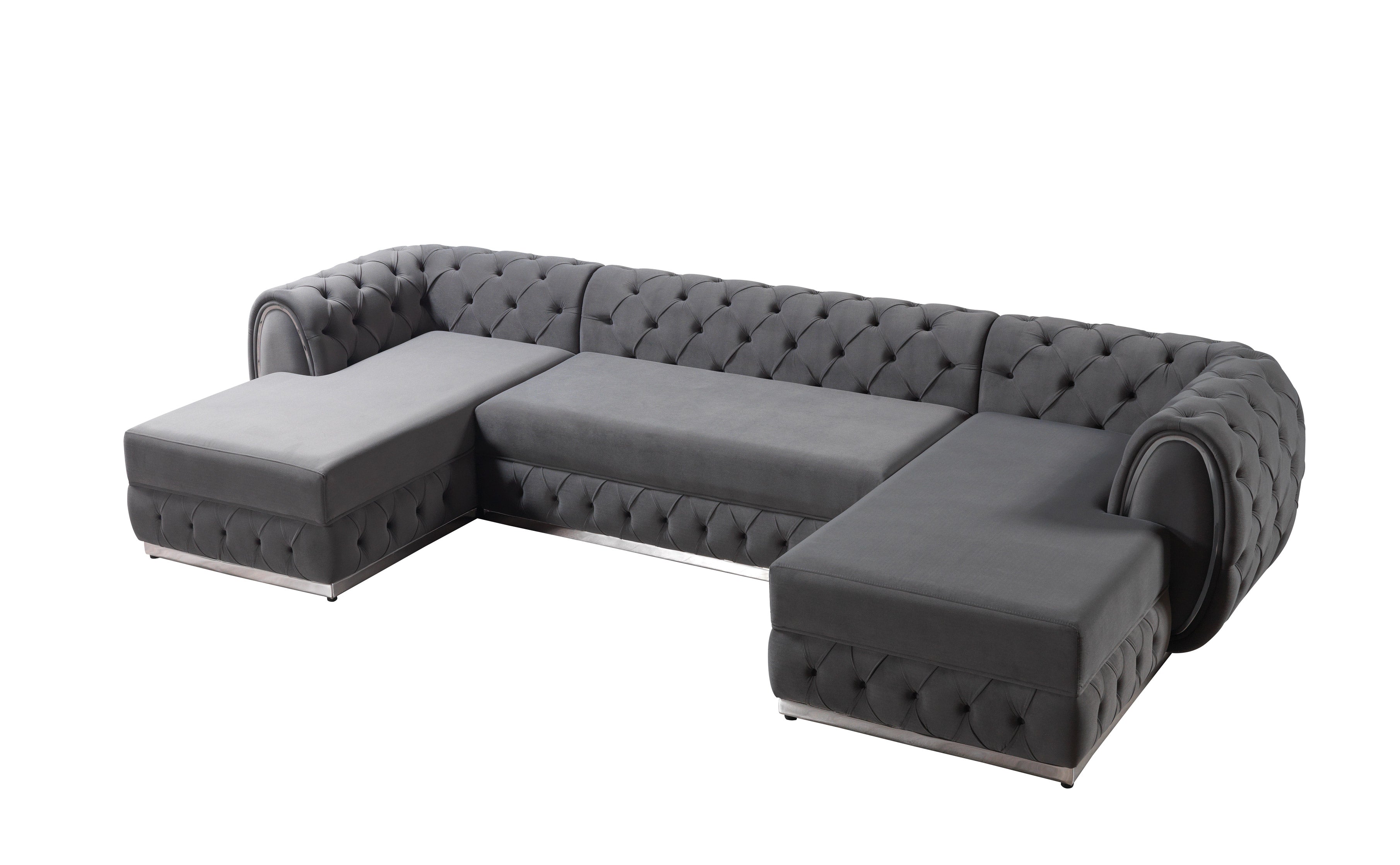 Nova Jessie Gray Velvet Double Chaise 138" Sectional