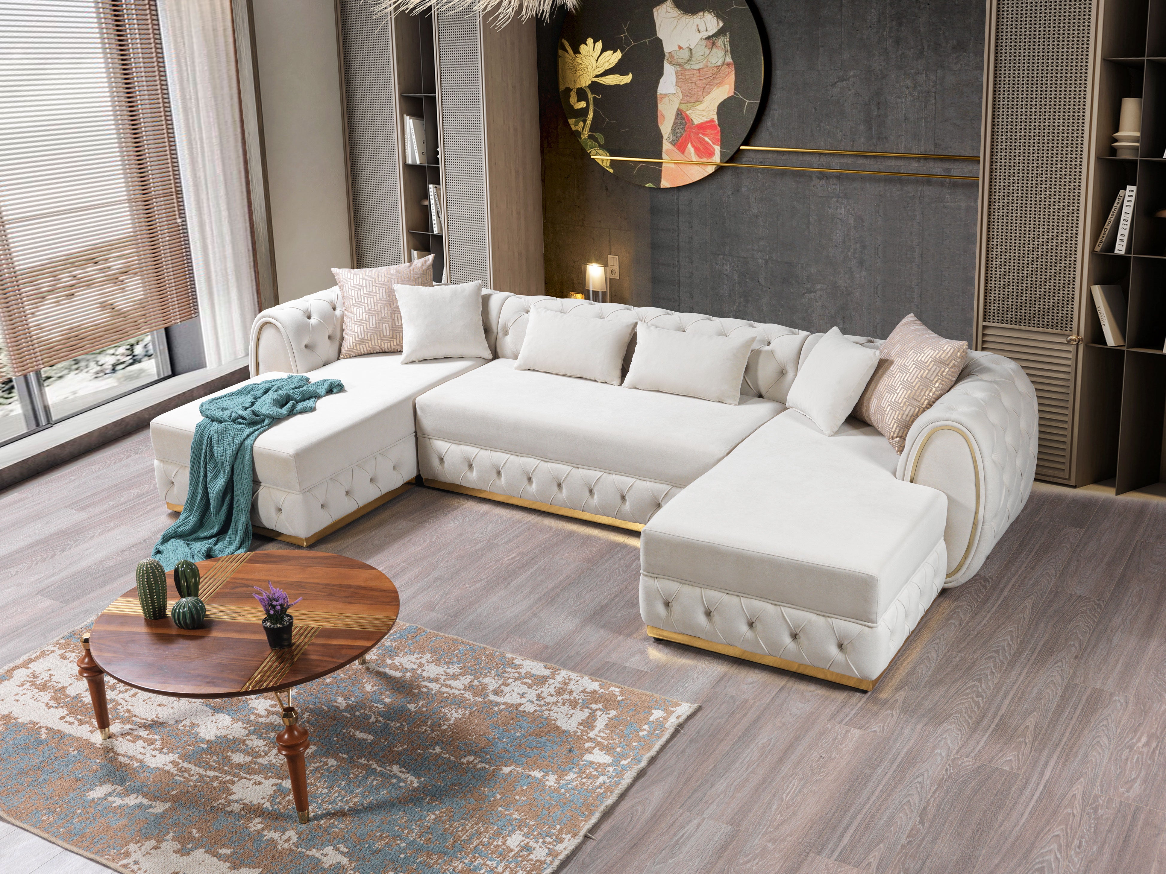 Nova Jessie Ivory Velvet Double Chaise 138" Sectional