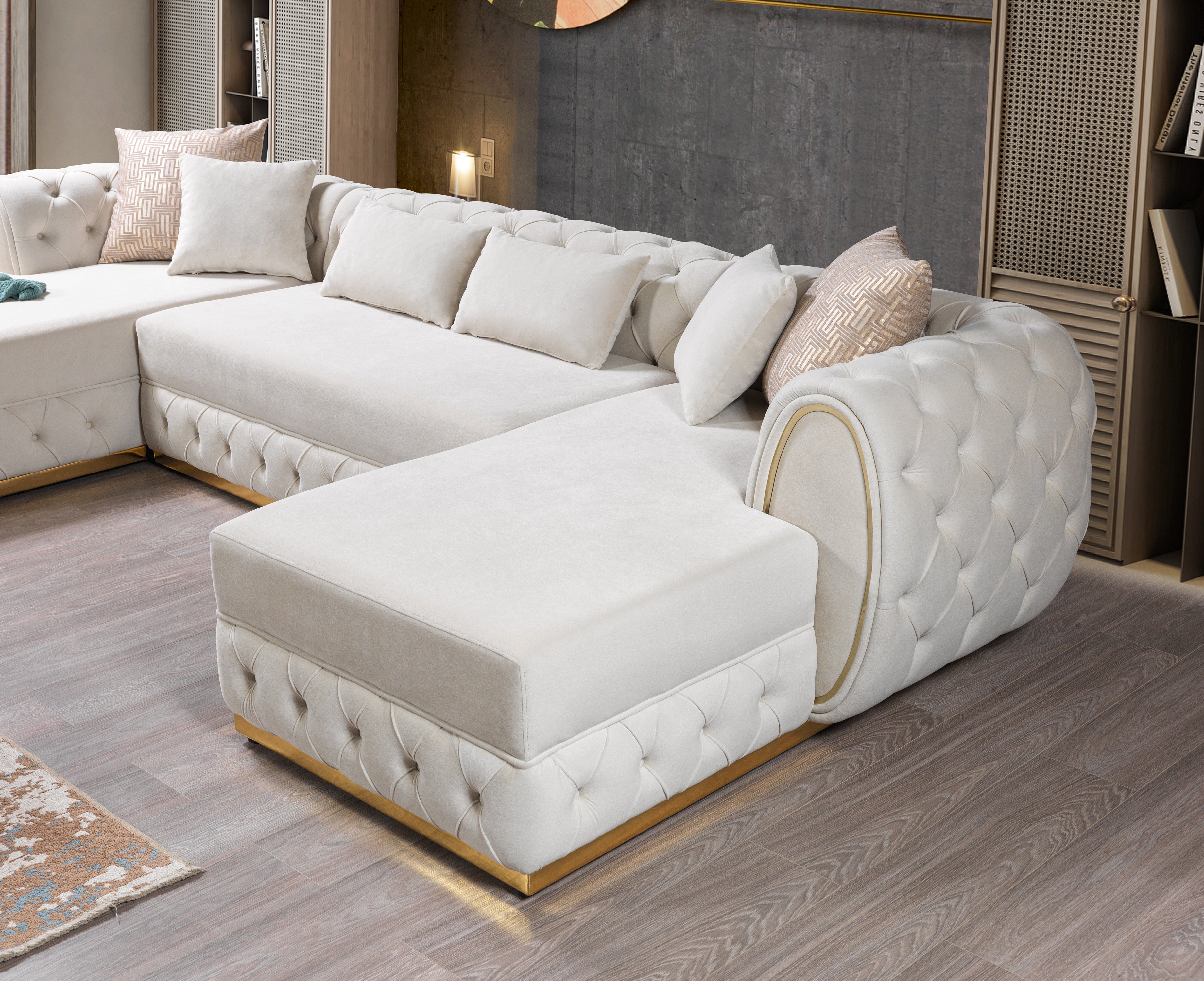 Nova Jessie Ivory Velvet Double Chaise 138" Sectional