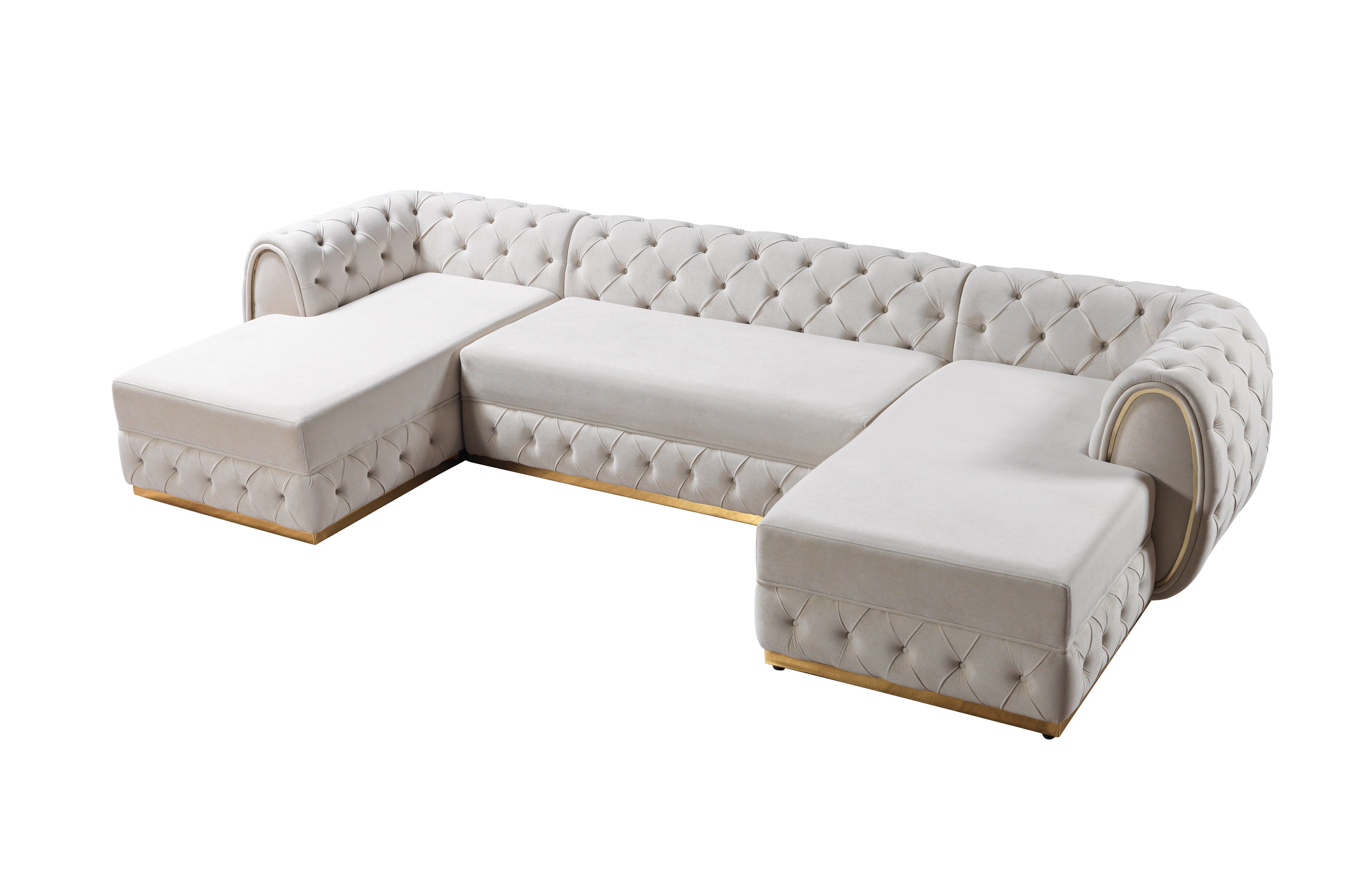 Nova Jessie Ivory Velvet Double Chaise 138" Sectional