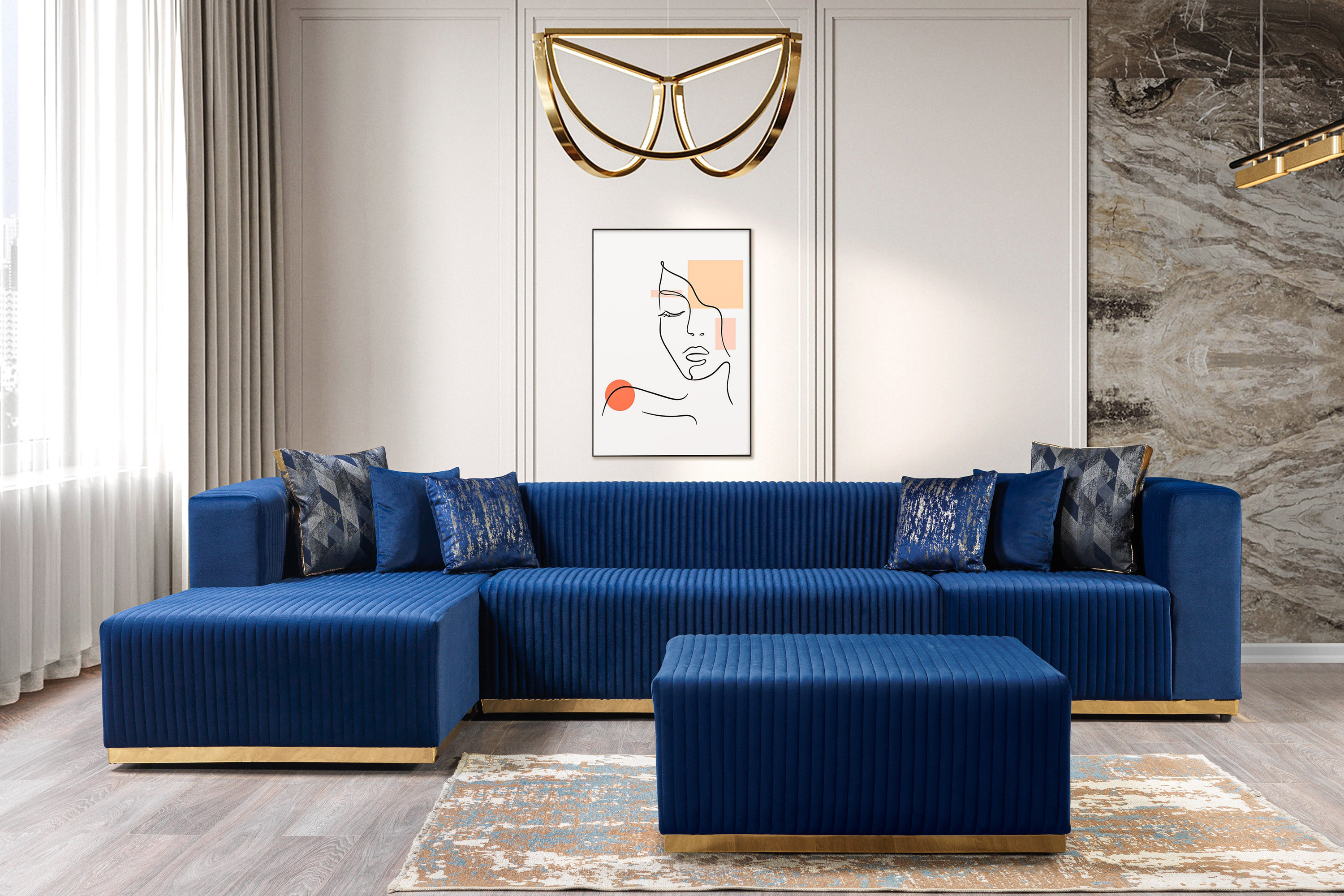 Nova Juliana Velvet 4-Piece Sectional - Blue