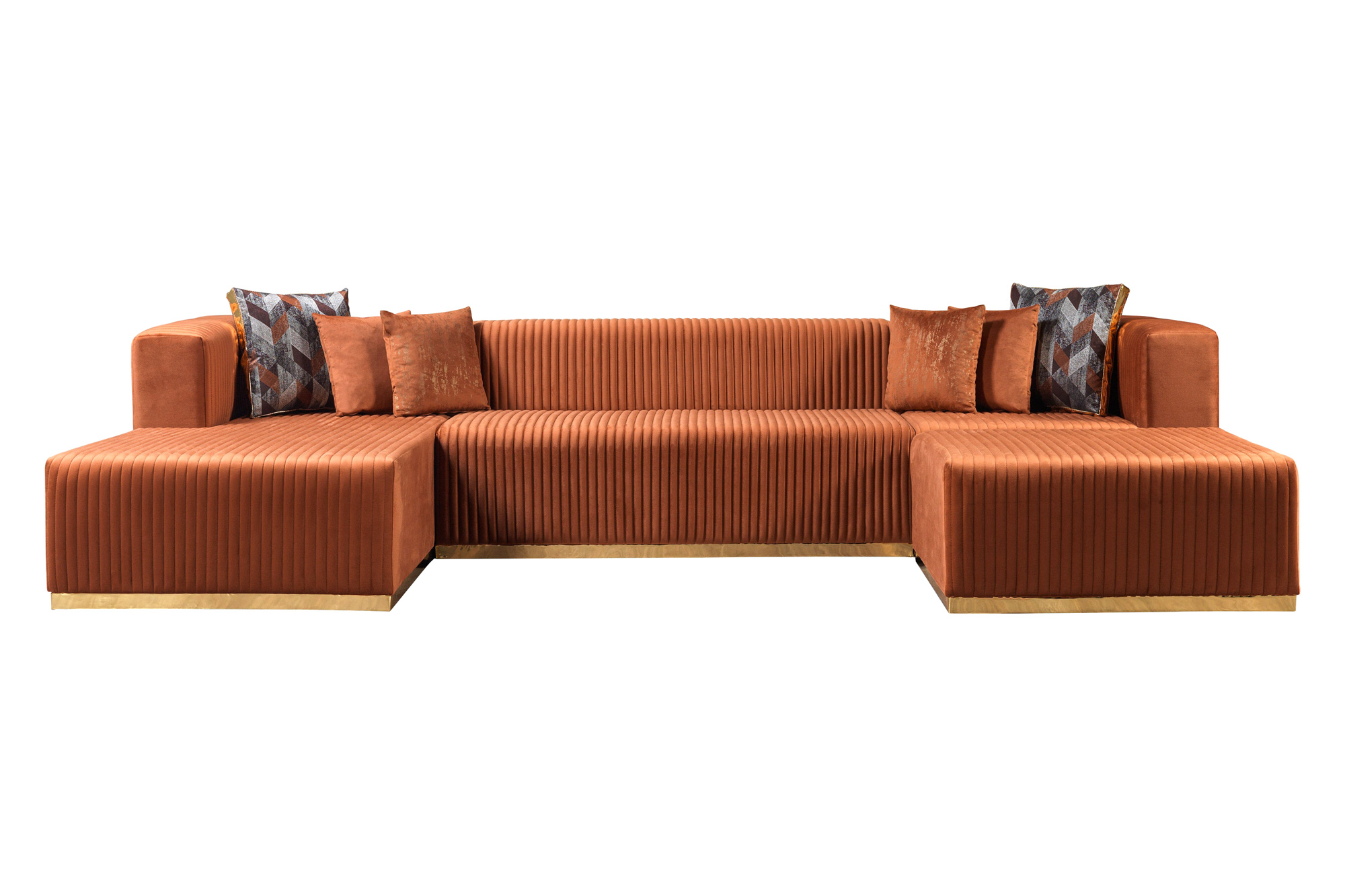 Nova Juliana Velvet 4-Piece Sectional - Orange