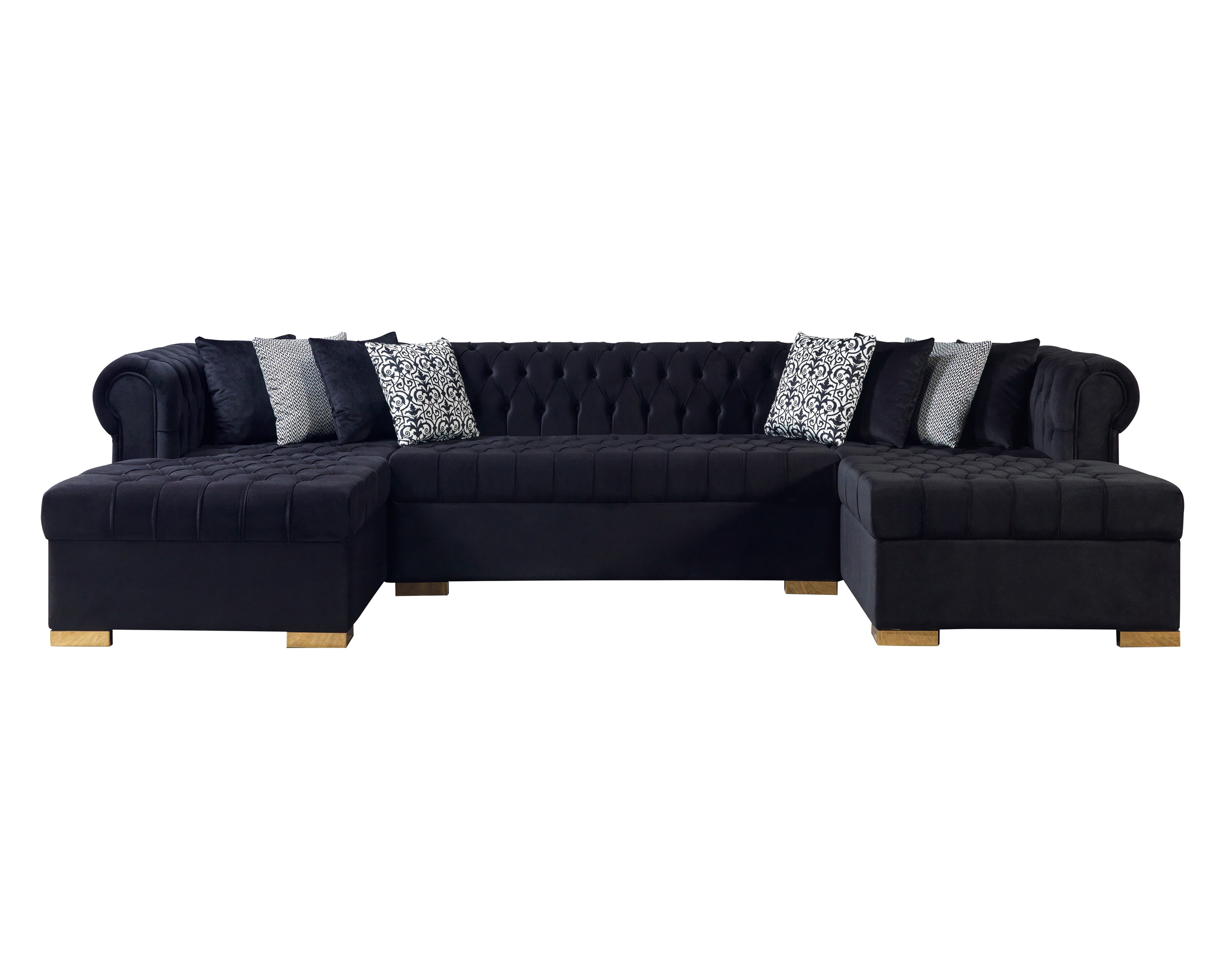 Nova Lauren Velvet Double Chaise Sectional - Black