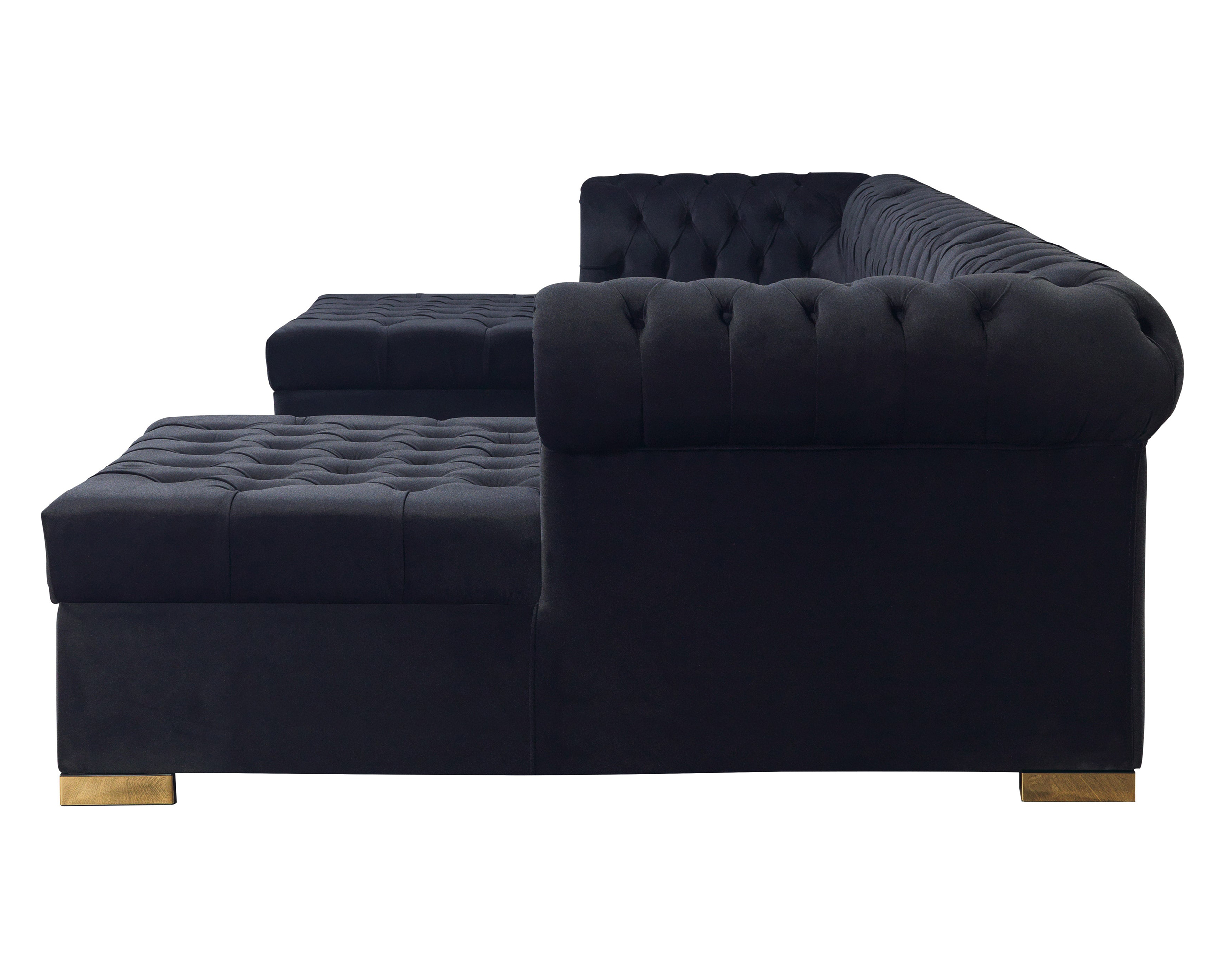 Nova Lauren Velvet Double Chaise Sectional - Black