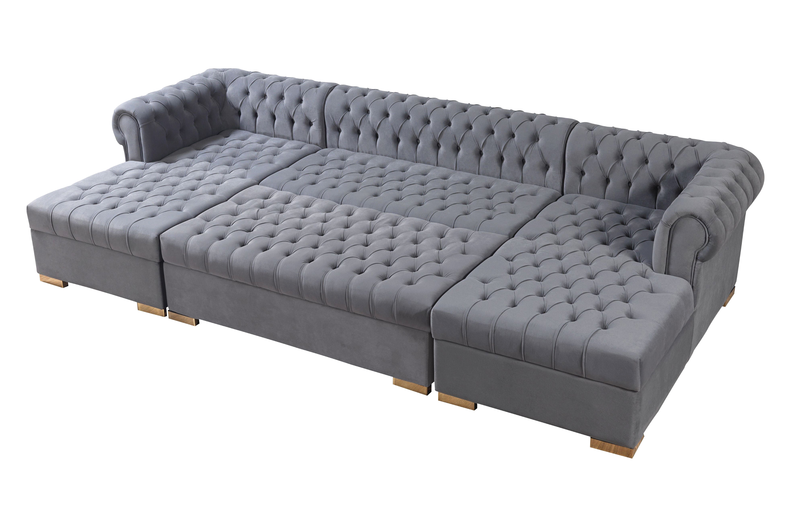 Nova Lauren Velvet Rectangle Ottoman - Gray