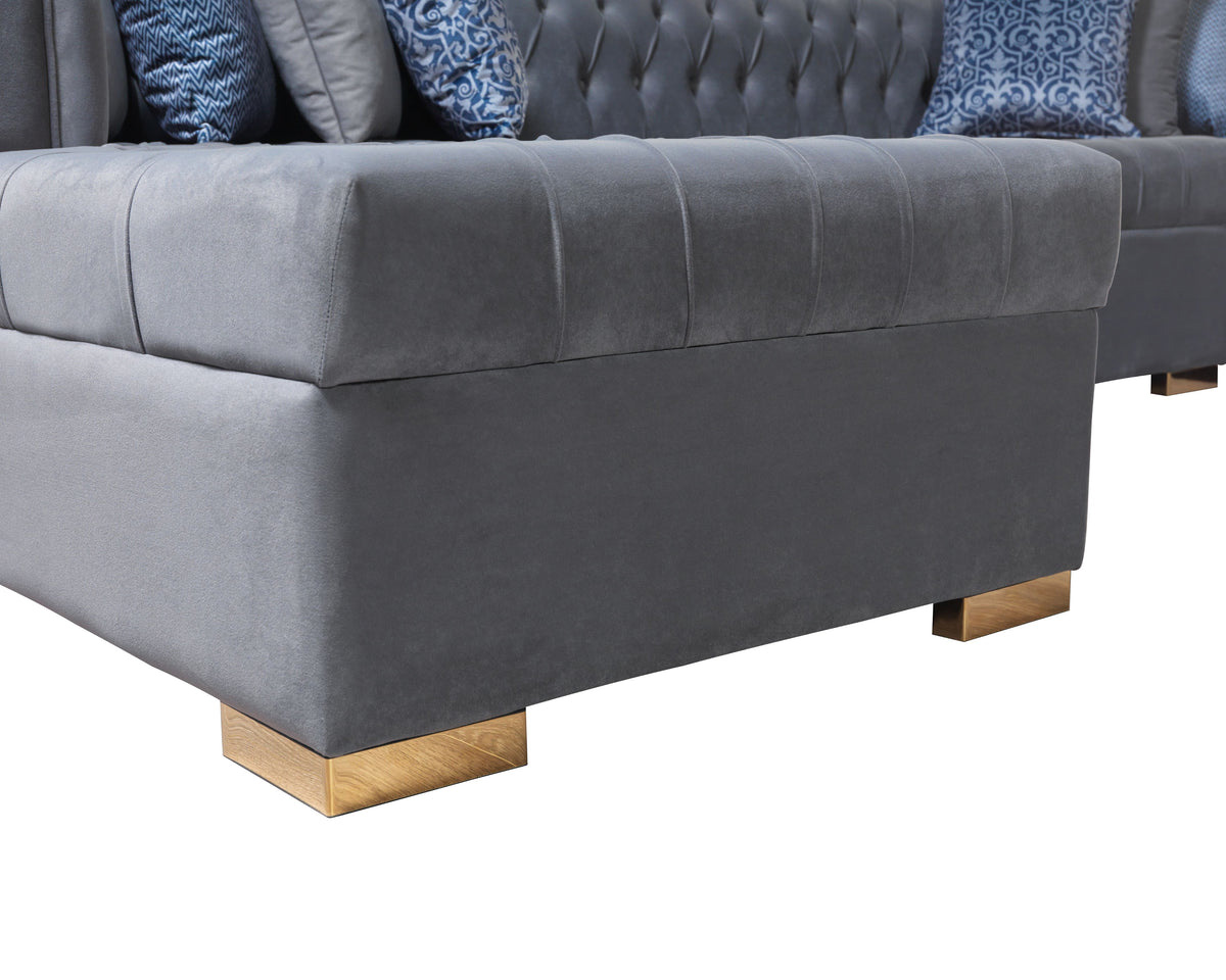 Nova Lauren Velvet Double Chaise Sectional - Gray