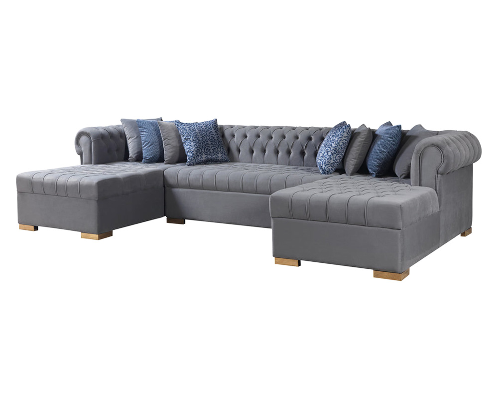 Nova Lauren Velvet Double Chaise Sectional - Gray