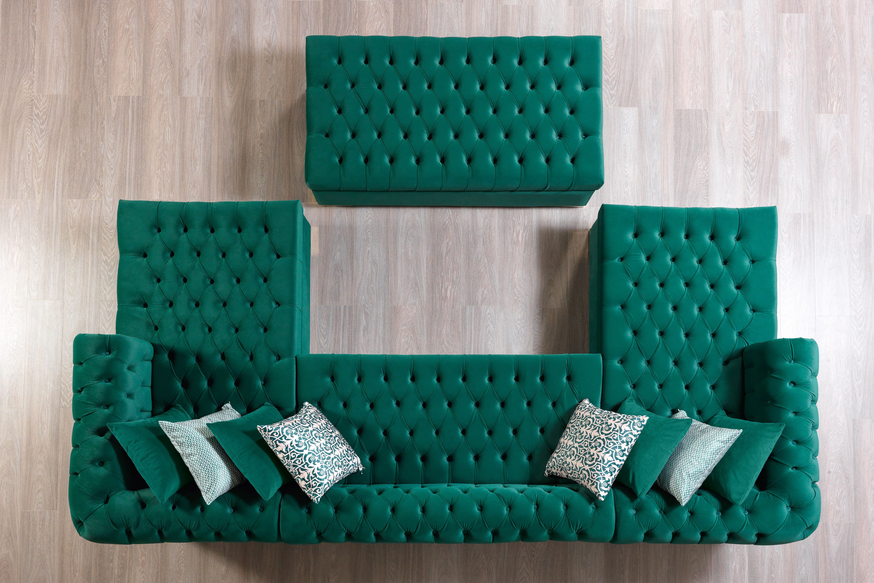 Nova Lauren Velvet Double Chaise Sectional - Green