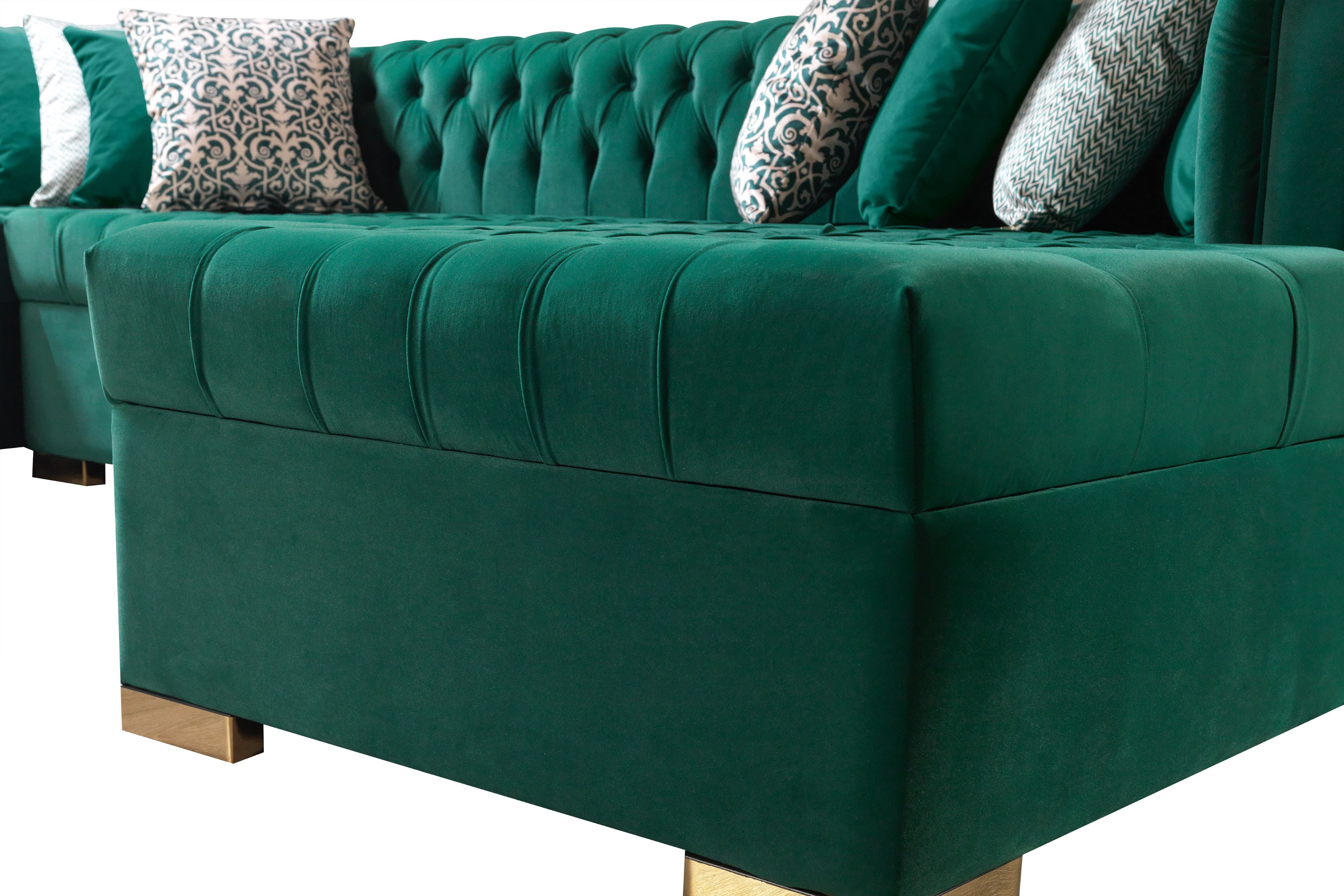 Nova Lauren Velvet Double Chaise Sectional - Green