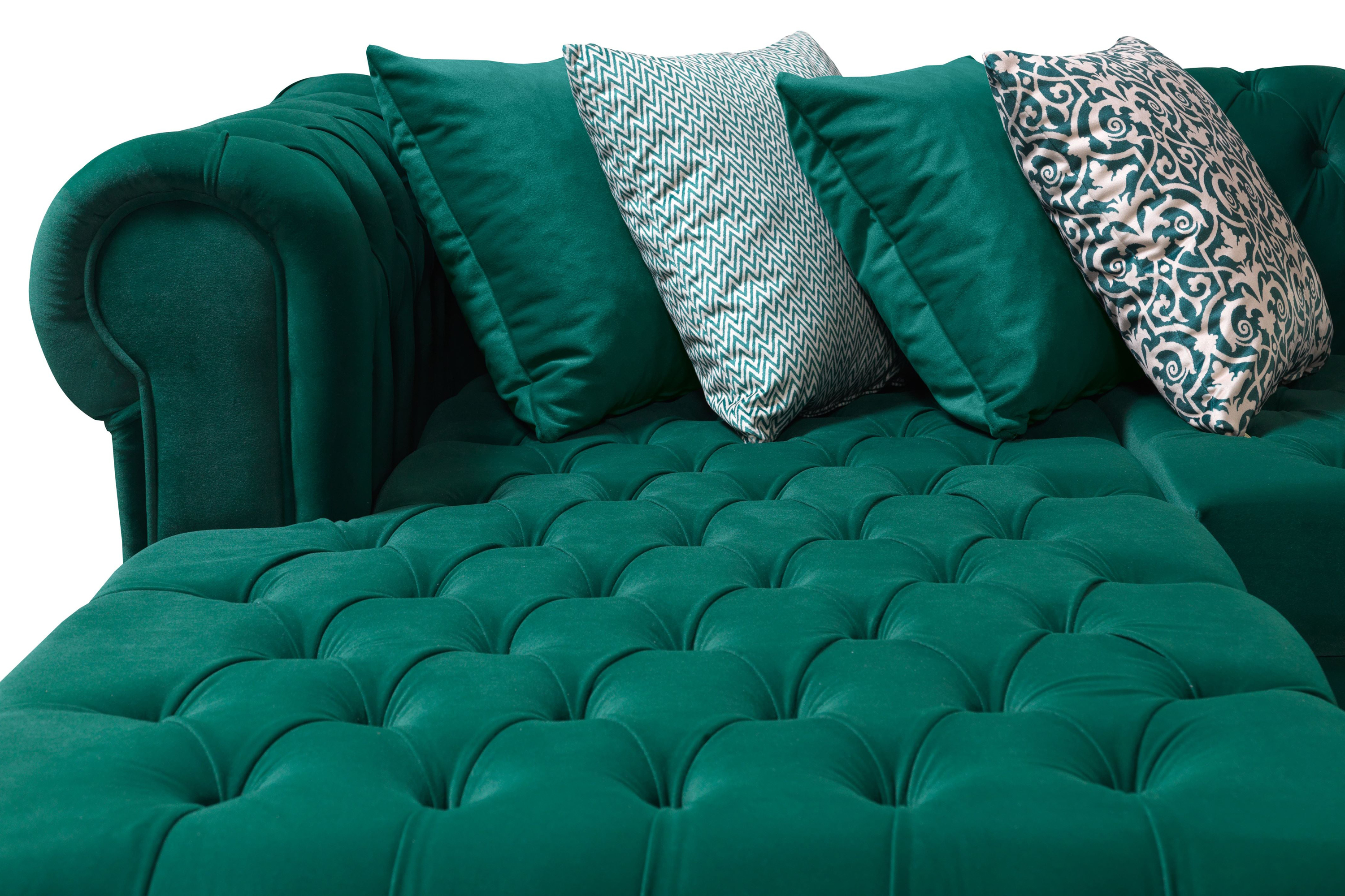 Nova Lauren Velvet Double Chaise Sectional - Green