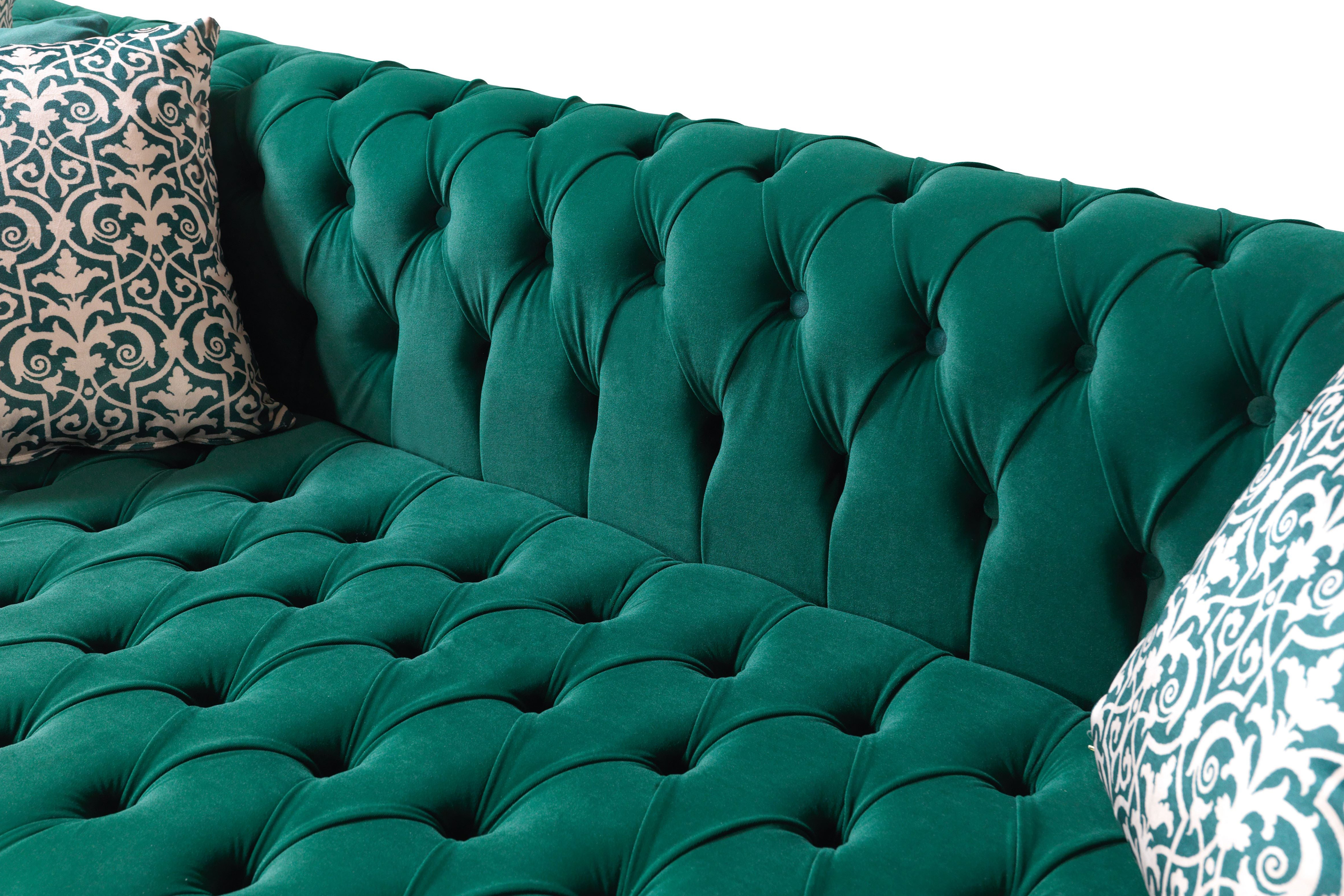 Nova Lauren Velvet Double Chaise Sectional - Green