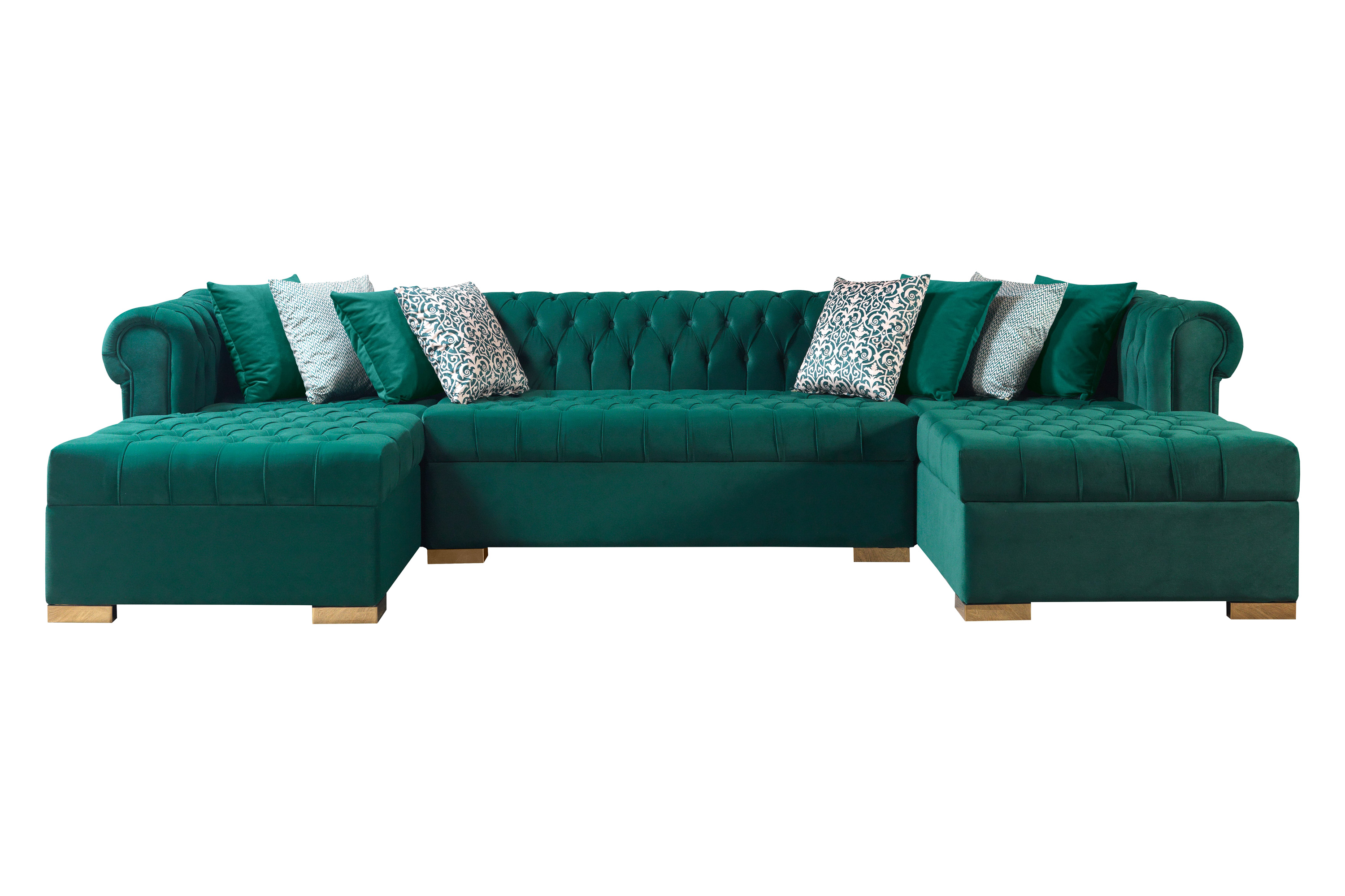 Nova Lauren Velvet Double Chaise Sectional - Green