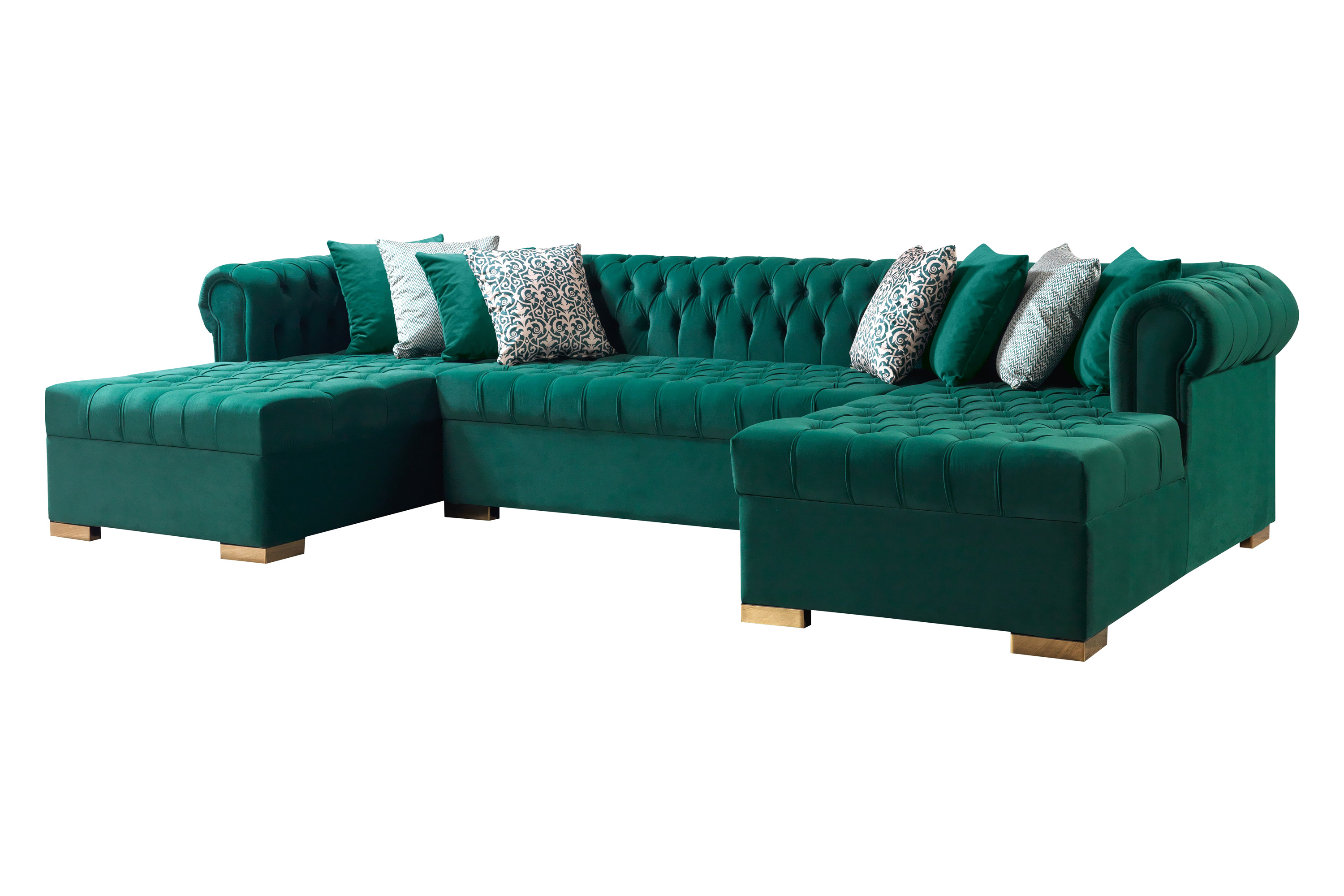 Nova Lauren Velvet Double Chaise Sectional - Green