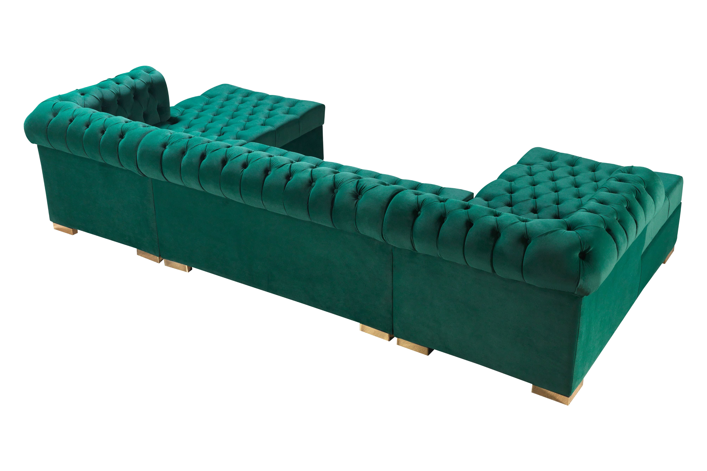 Nova Lauren Velvet Double Chaise Sectional - Green