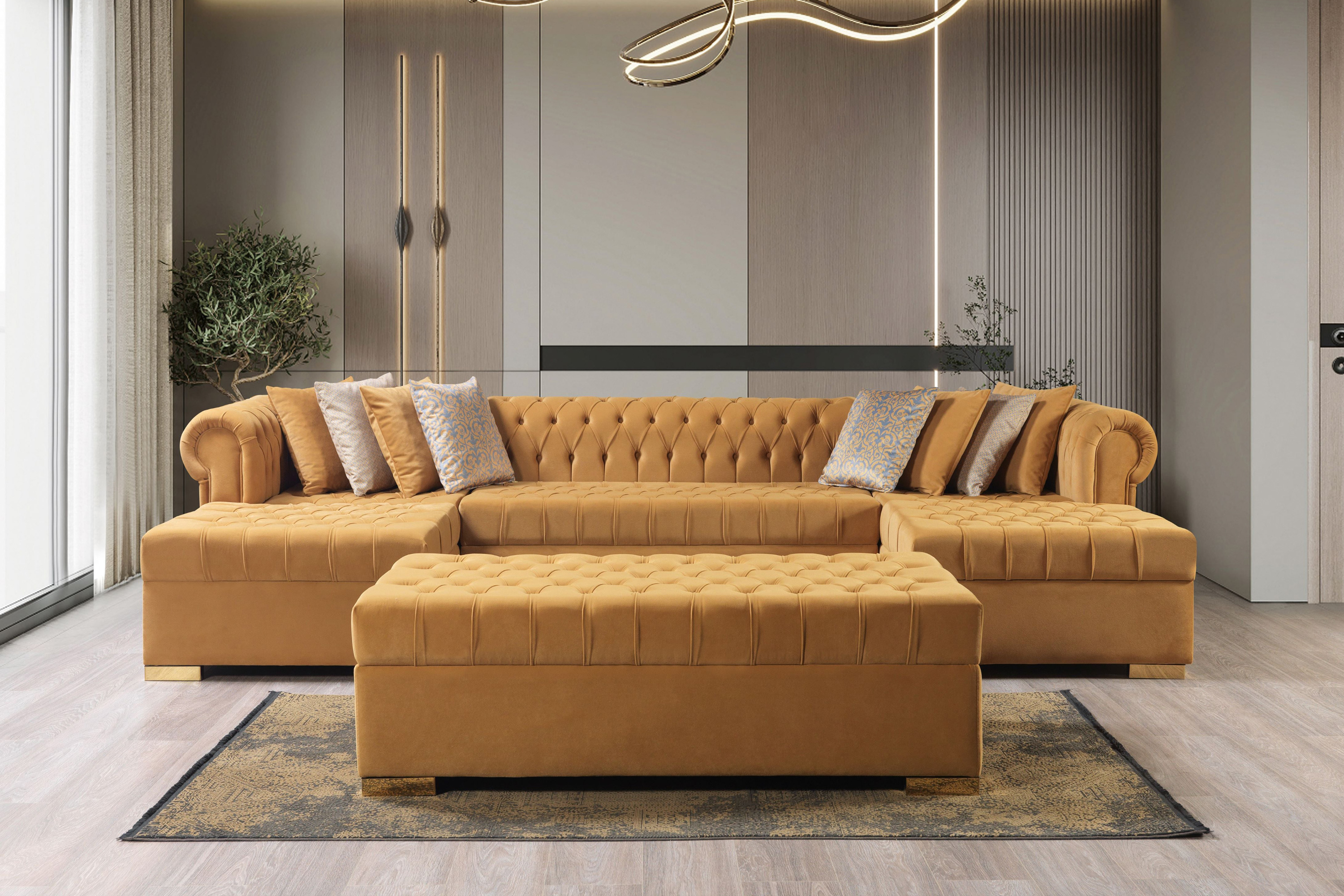 Nova Lauren Velvet Double Chaise Sectional - Mustard