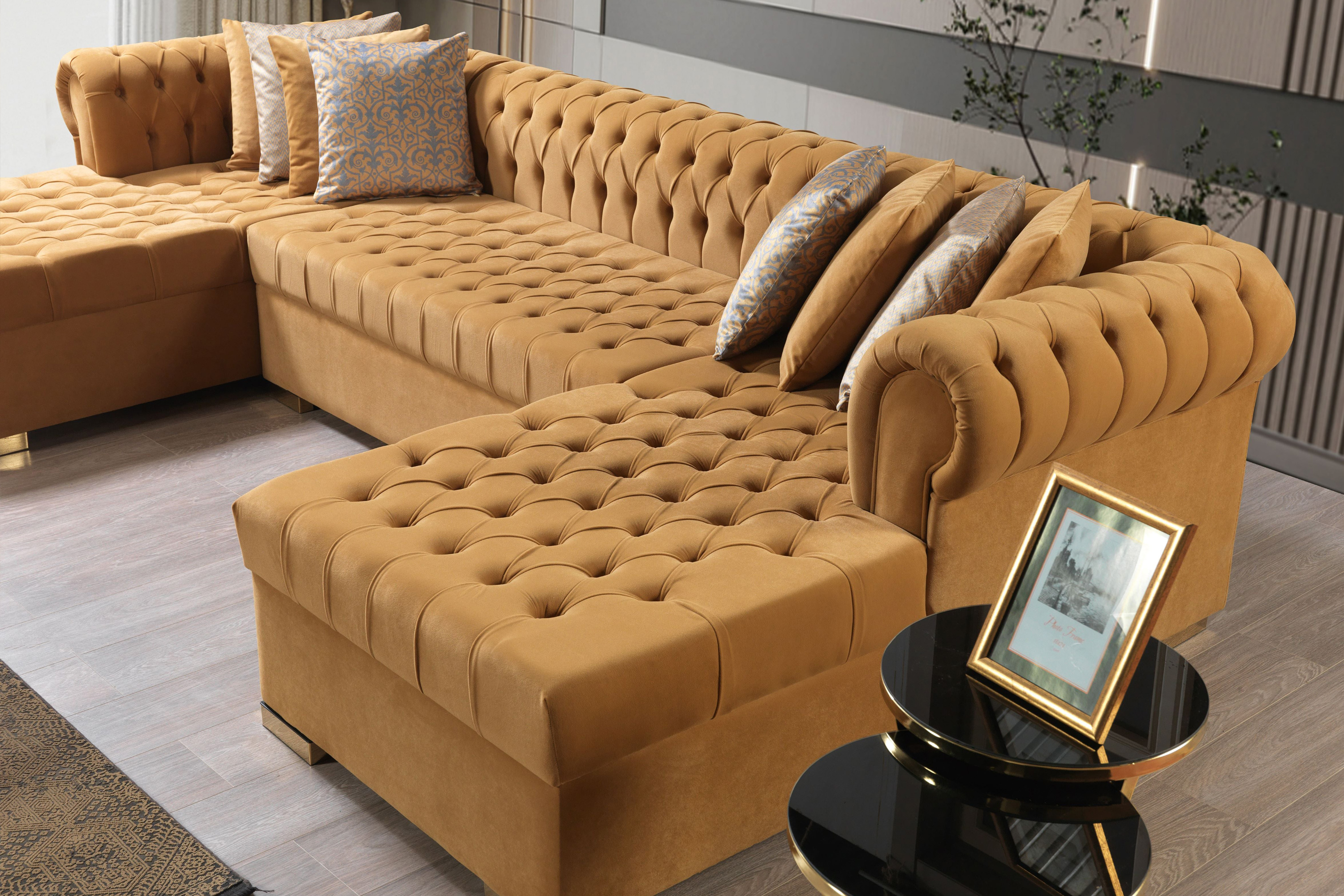 Nova Lauren Velvet Double Chaise Sectional - Mustard