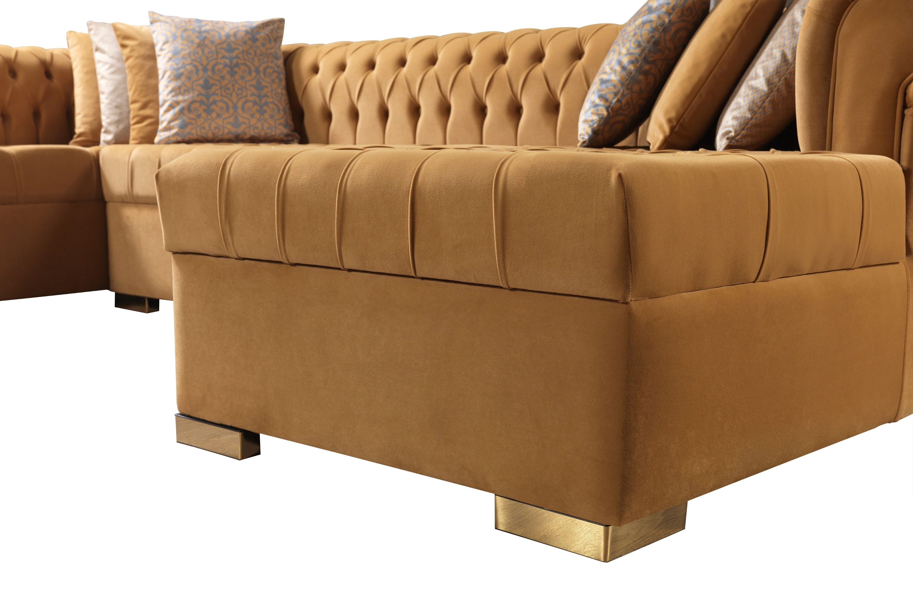 Nova Lauren Velvet Double Chaise Sectional - Mustard