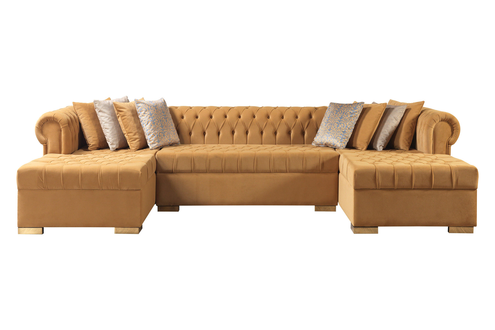 Nova Lauren Velvet Double Chaise Sectional - Mustard