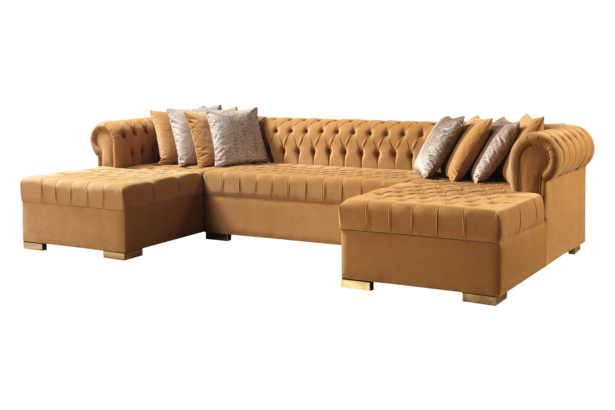 Nova Lauren Velvet Double Chaise Sectional - Mustard