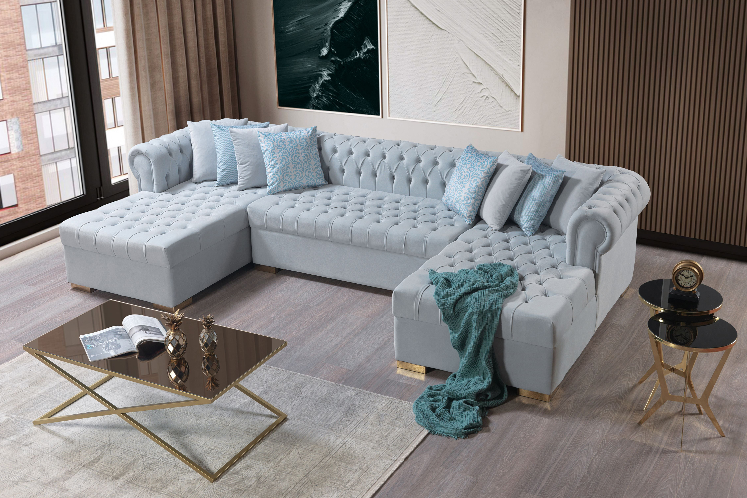 Nova Lauren Velvet Double Chaise Sectional - Pearl