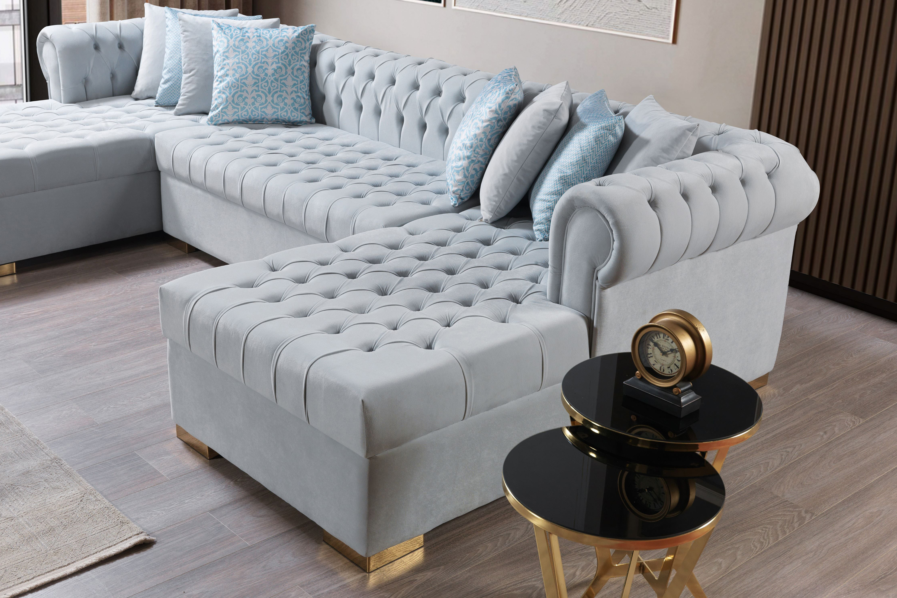 Nova Lauren Velvet Double Chaise Sectional - Pearl