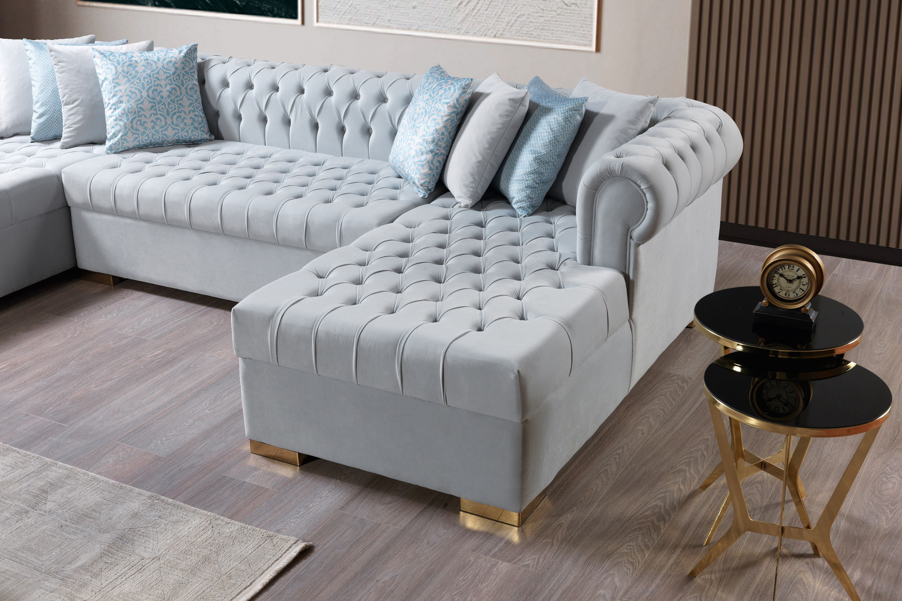 Nova Lauren Velvet Double Chaise Sectional - Pearl