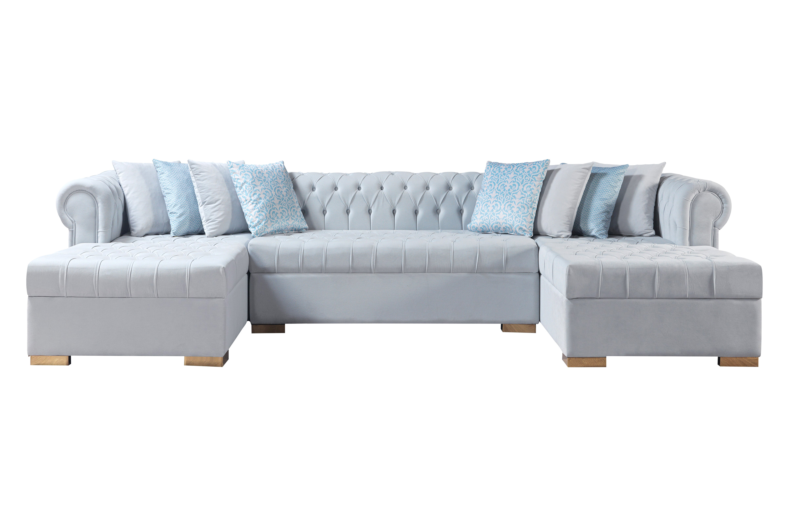 Nova Lauren Velvet Double Chaise Sectional - Pearl