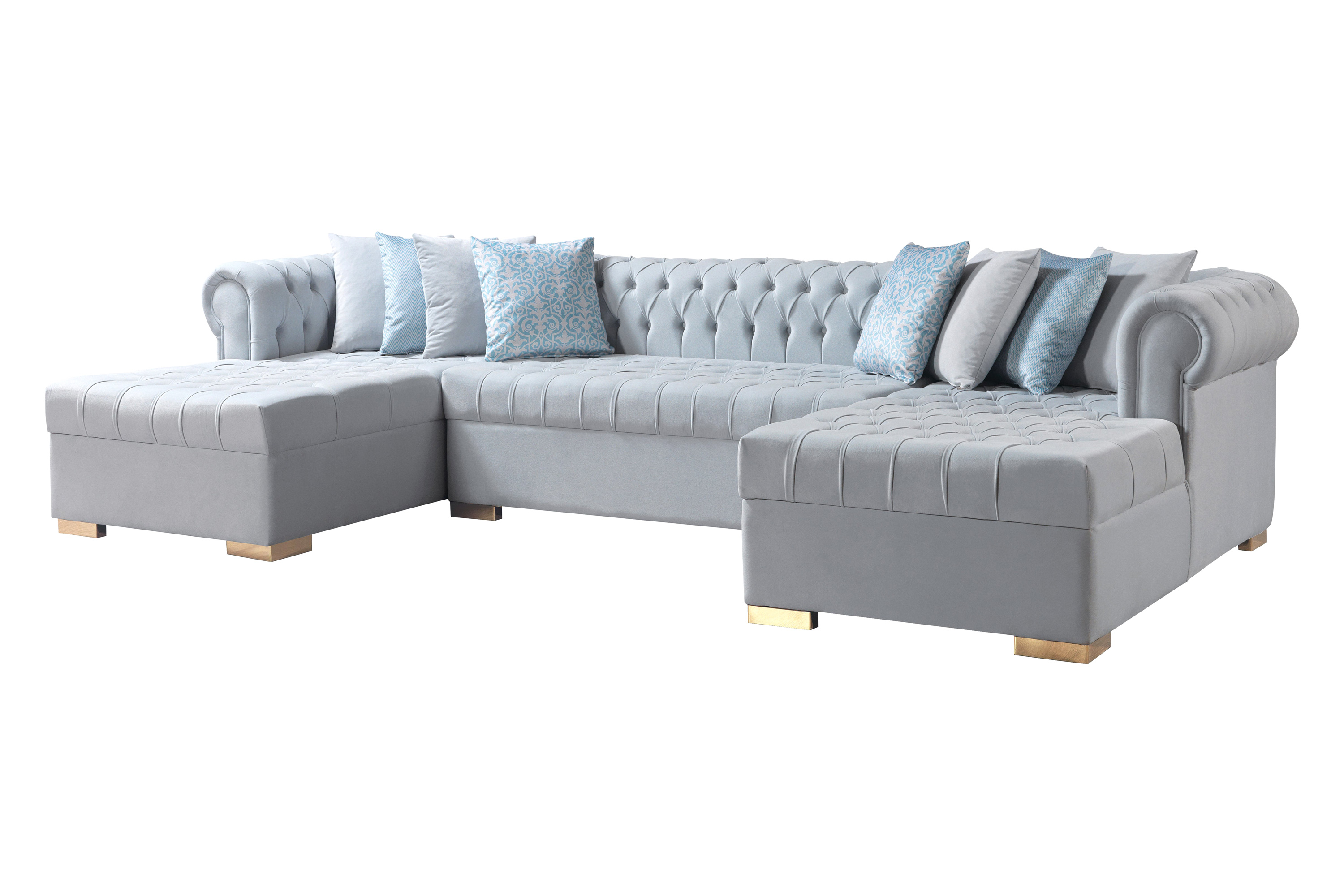 Nova Lauren Velvet Double Chaise Sectional - Pearl