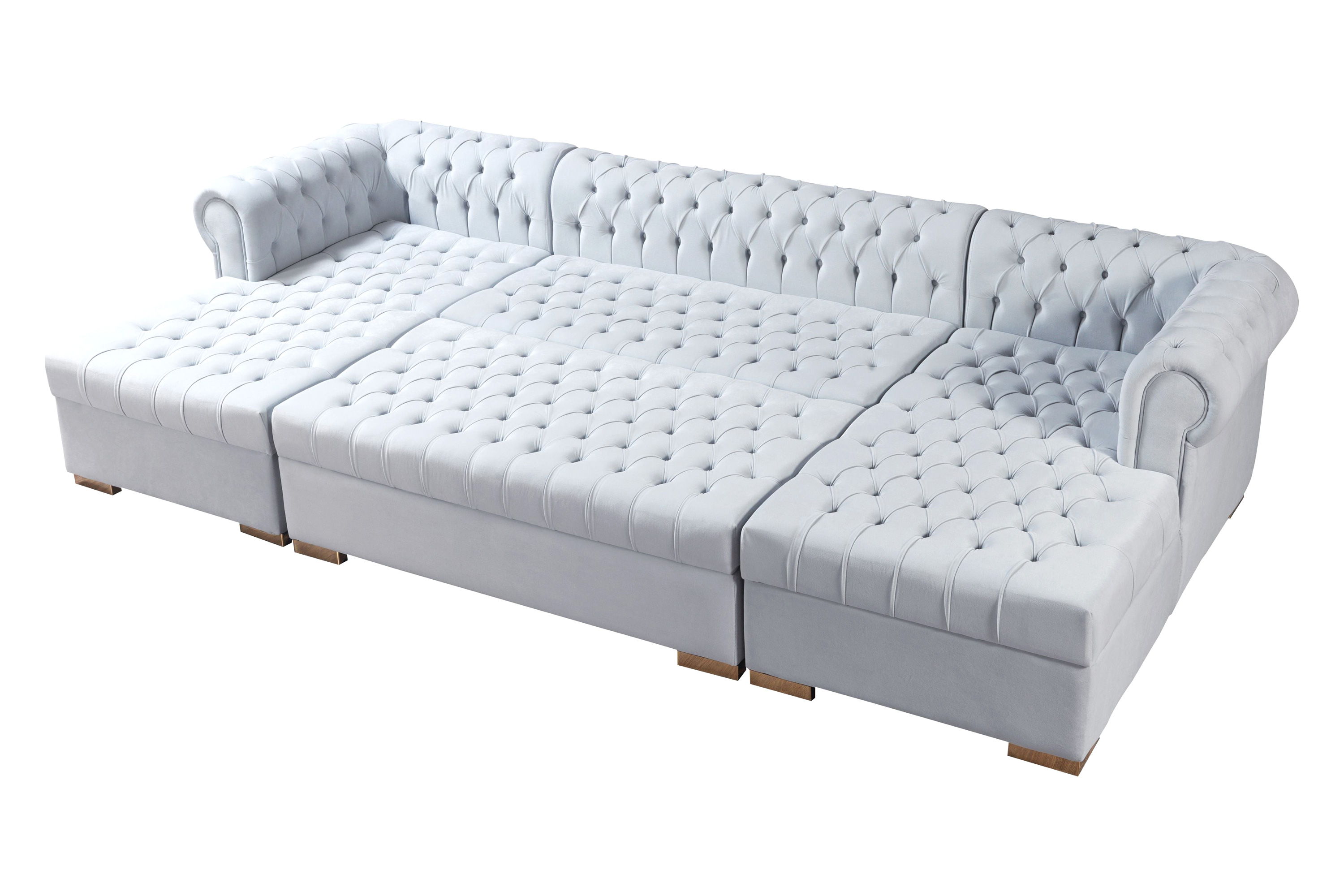 Nova Lauren Velvet Double Chaise Sectional - Pearl