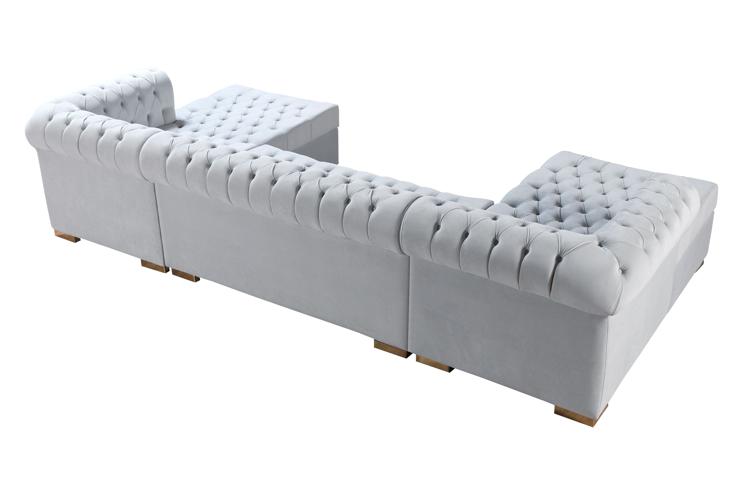 Nova Lauren Velvet Double Chaise Sectional - Pearl