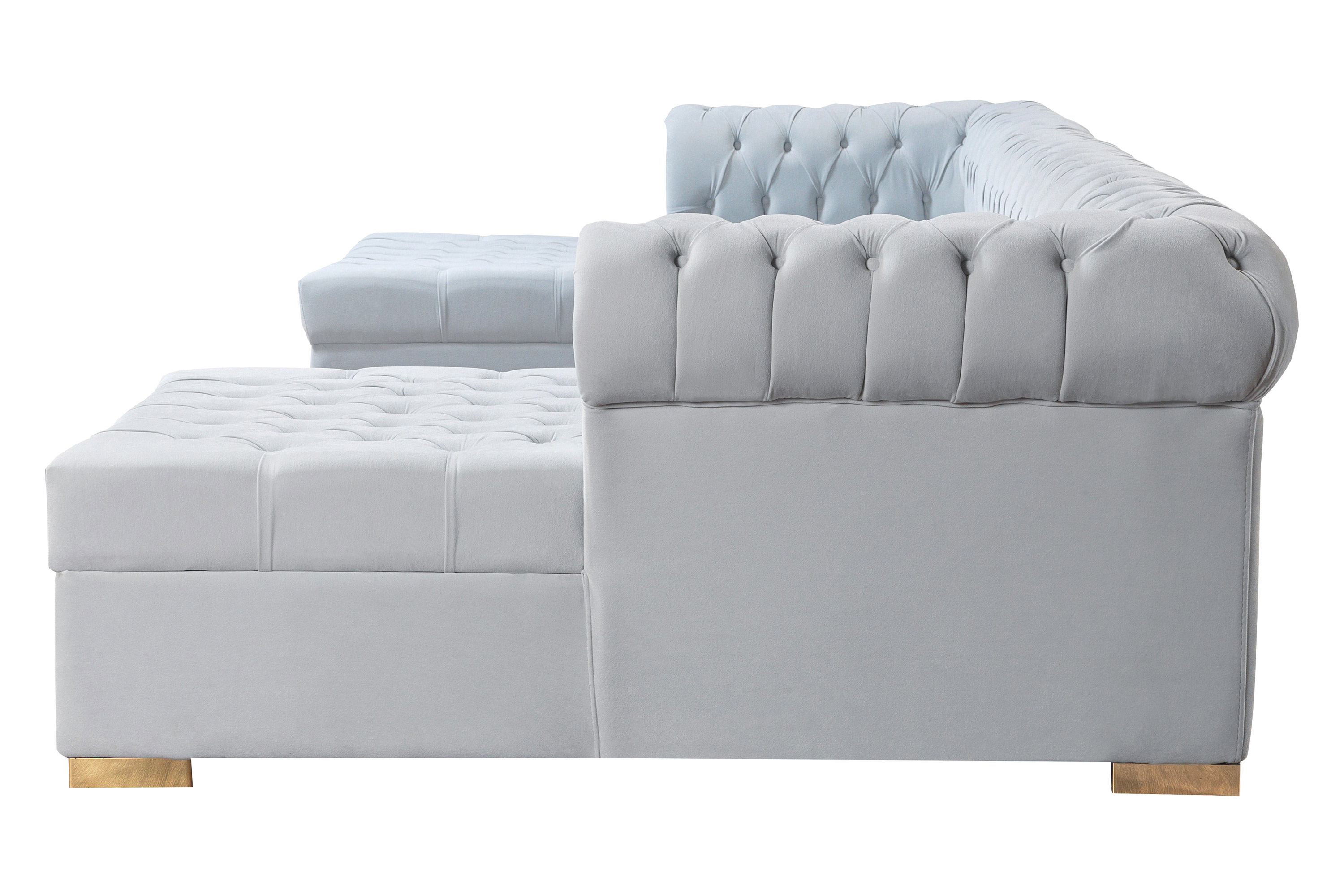 Nova Lauren Velvet Double Chaise Sectional - Pearl