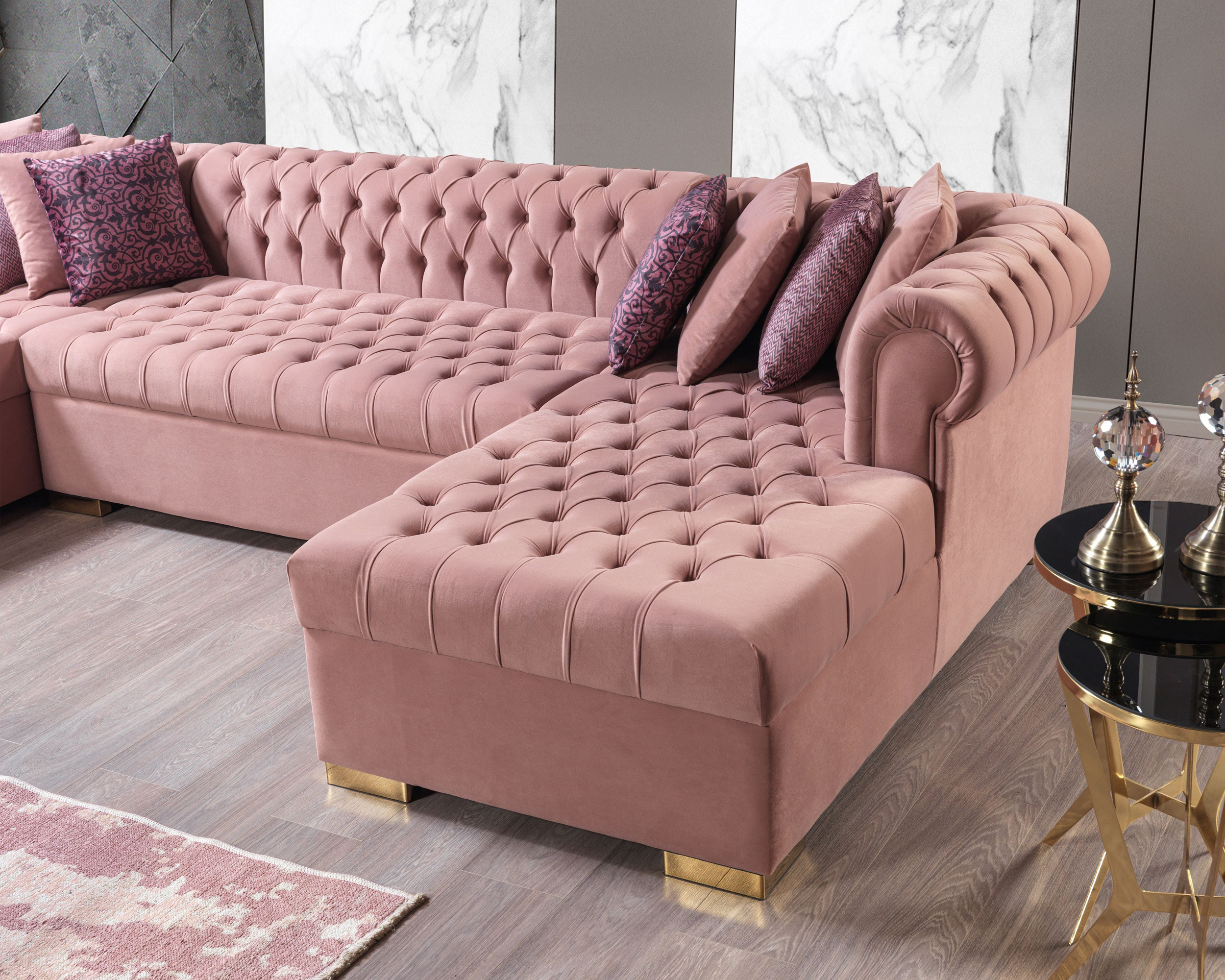 Nova Lauren Velvet Double Chaise Sectional - Pink