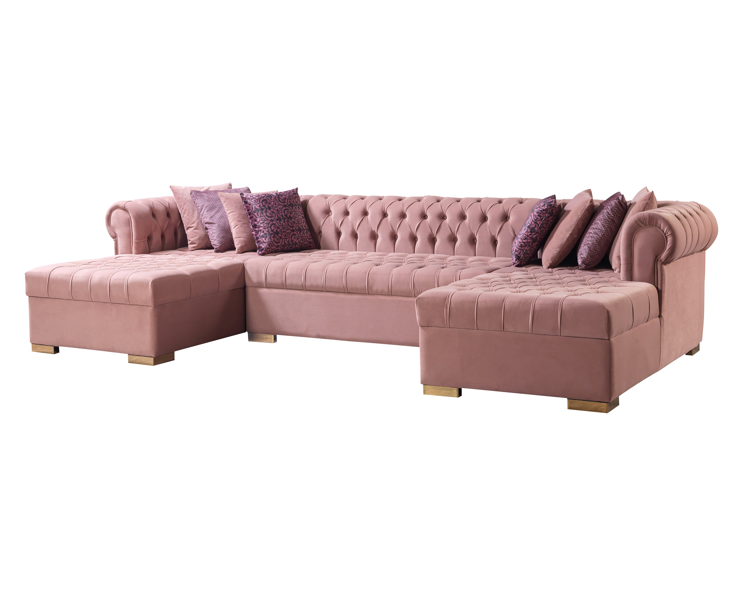 Nova Lauren Velvet Double Chaise Sectional - Pink