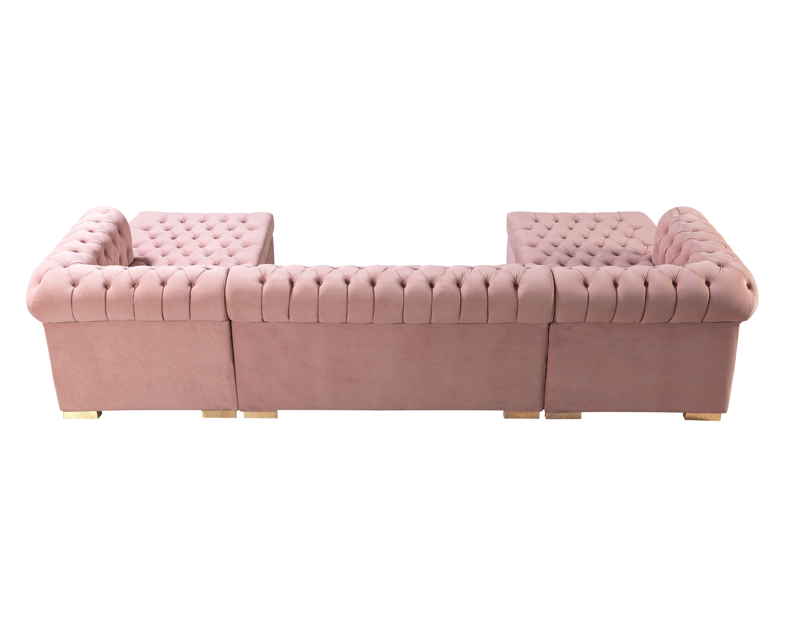 Nova Lauren Velvet Double Chaise Sectional - Pink