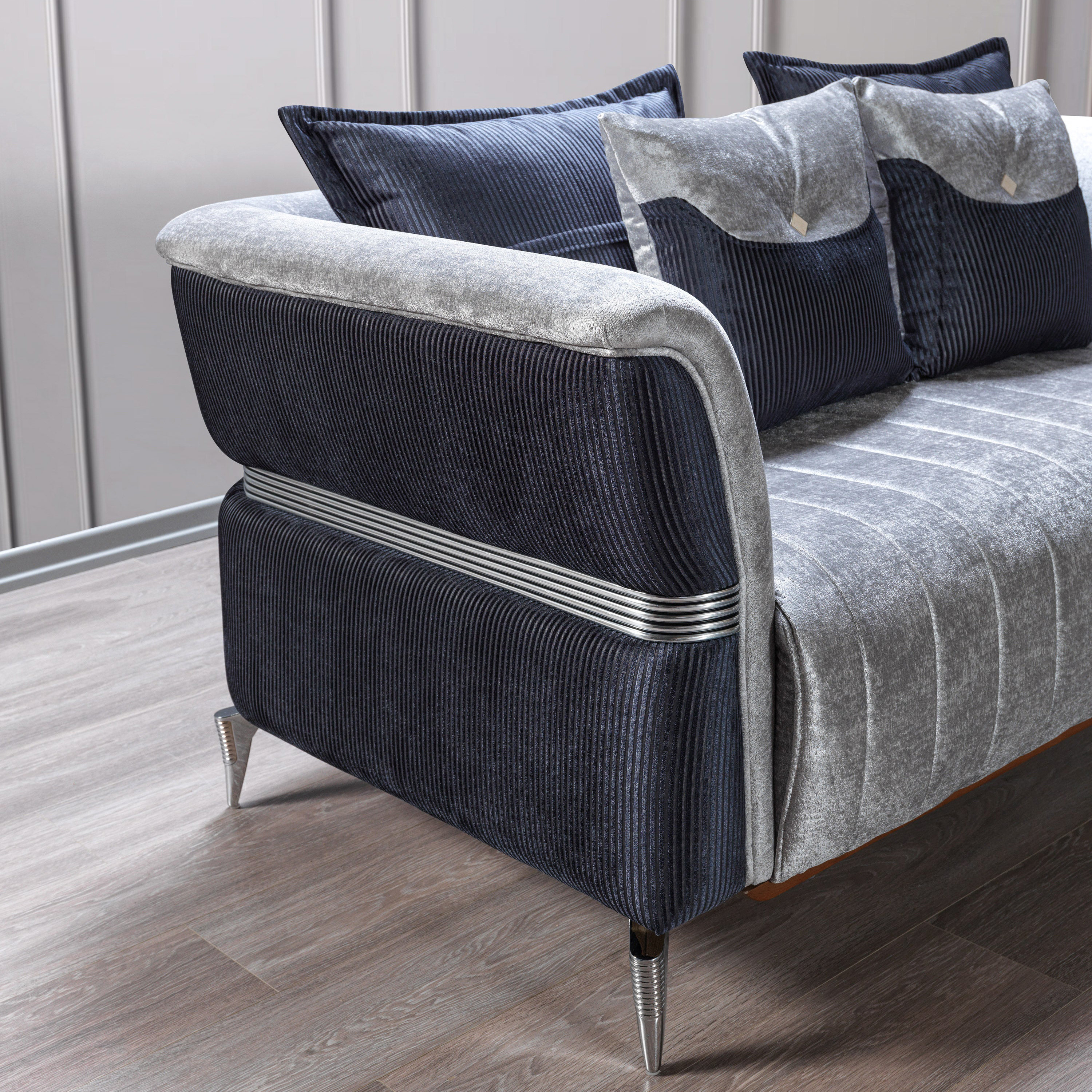 Nova Leina Velvet Sofa & Loveseat - Silver-Gray