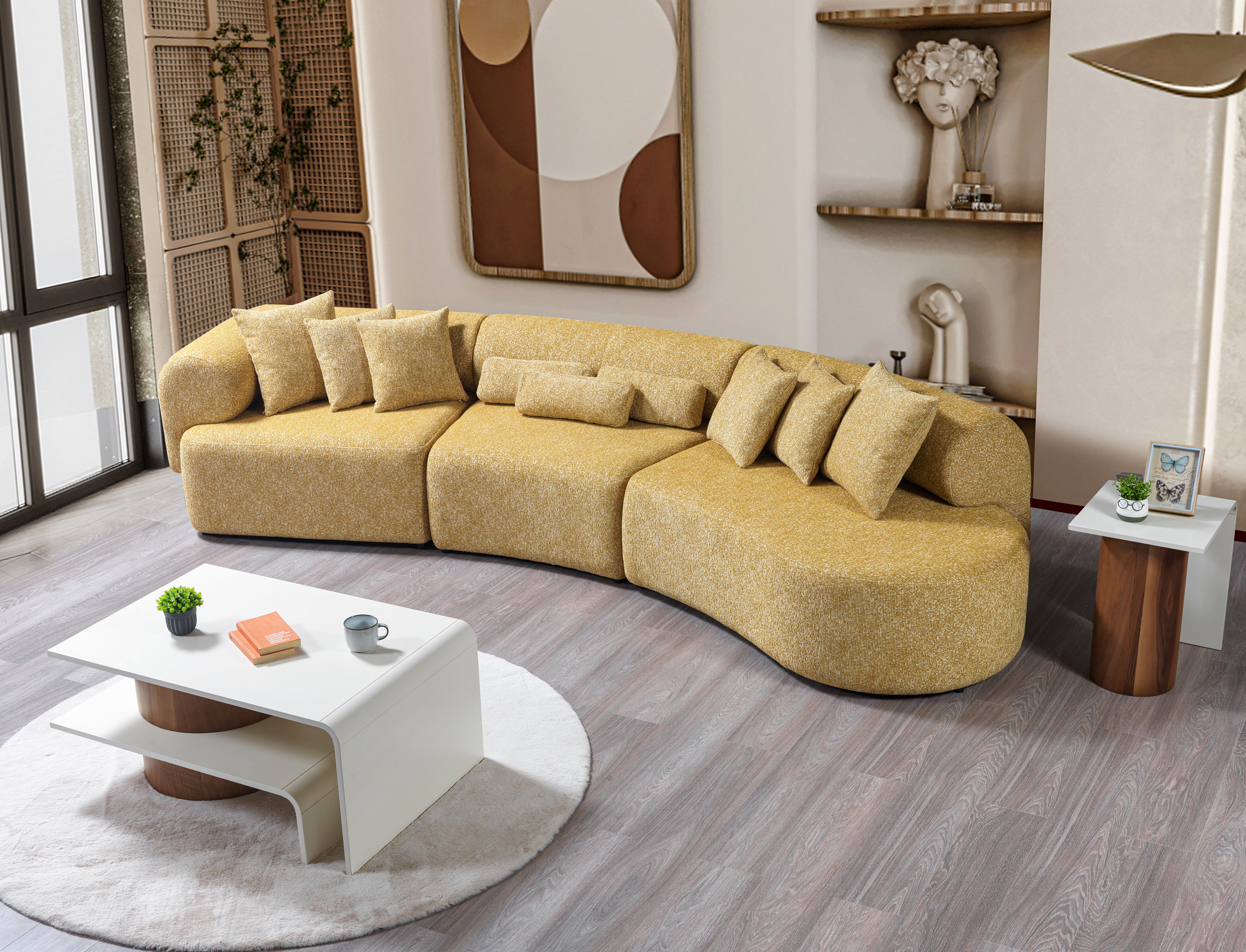 Nova Lena Mustard Boucle 3-Piece Curved 145" Sectional