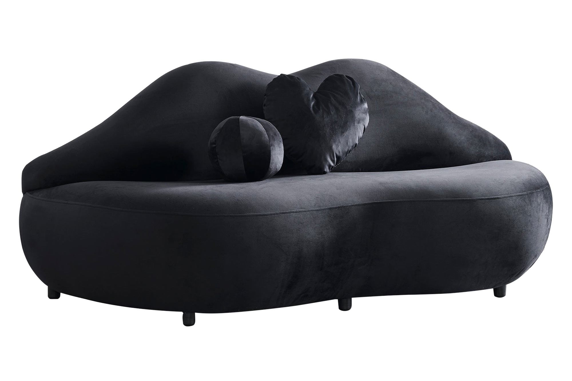 Nova Lips Velvet Loveseat - Black