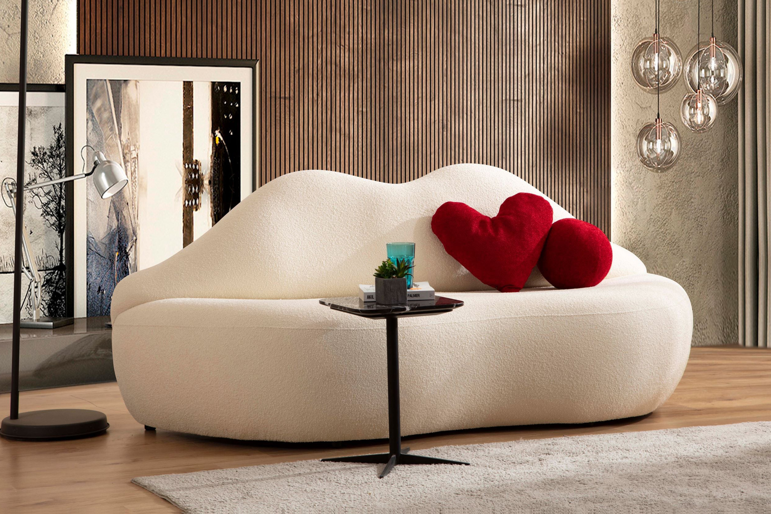 Nova Lips Boucle Loveseat - Ivory