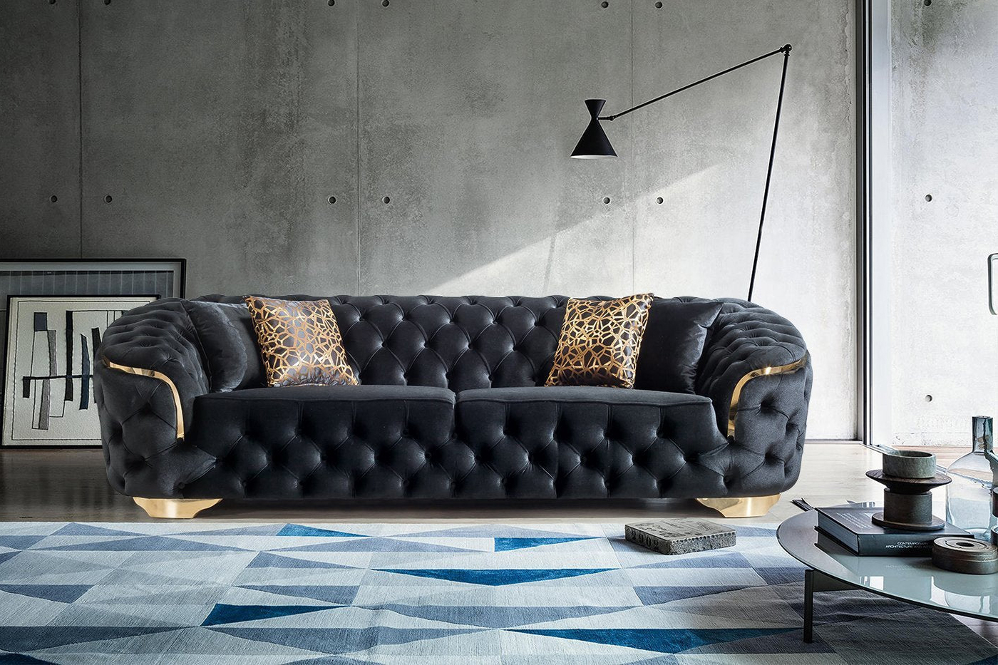 Nova Lupino Velvet Sofa & Loveseat - Black