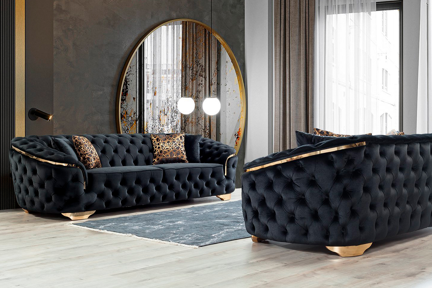 Nova Lupino Velvet Sofa & Loveseat - Black