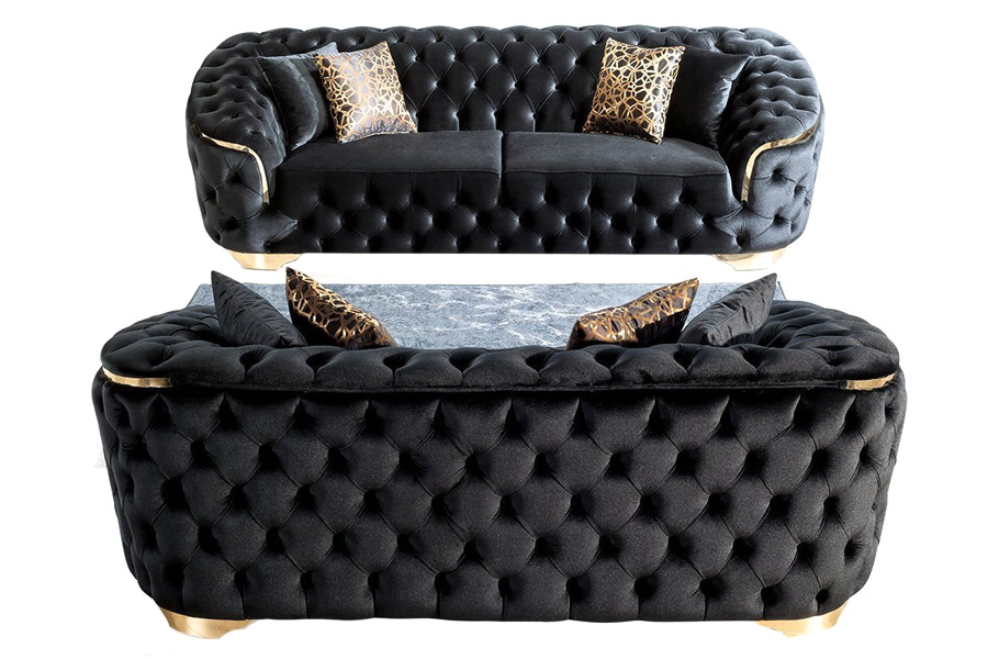 Nova Lupino Velvet Sofa & Loveseat - Black