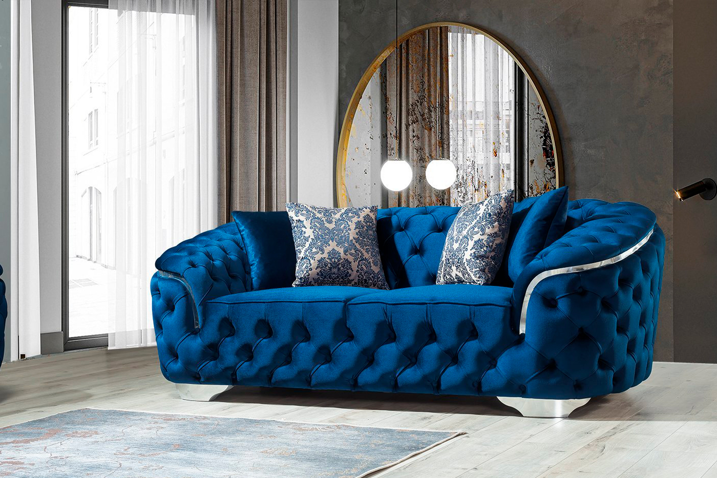 Nova Lupino Velvet Sofa & Loveseat - Blue