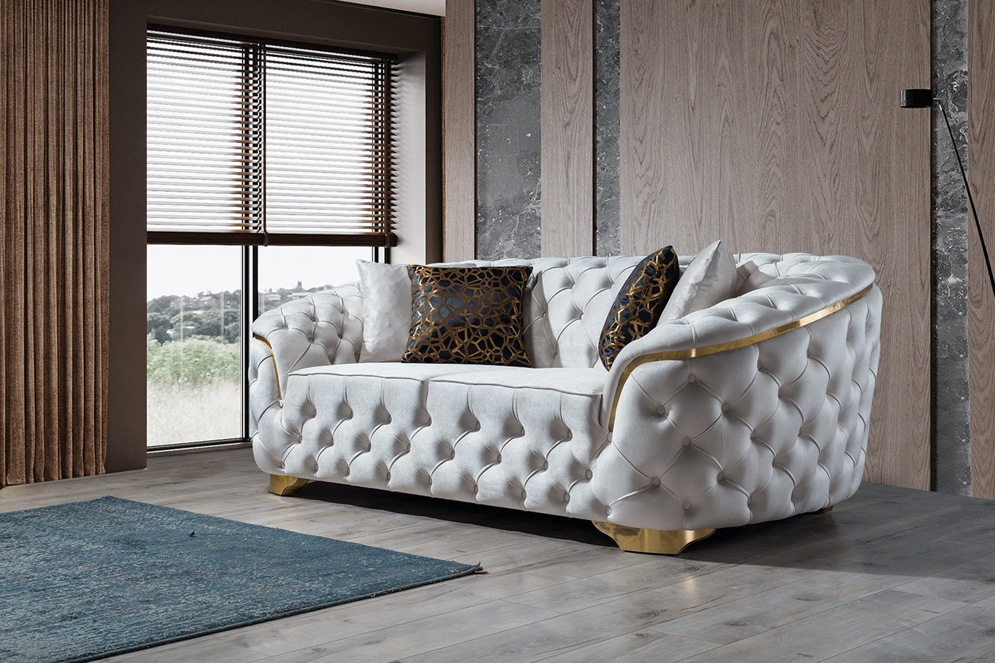 Nova - Lupino Velvet Loveseat in Ivory