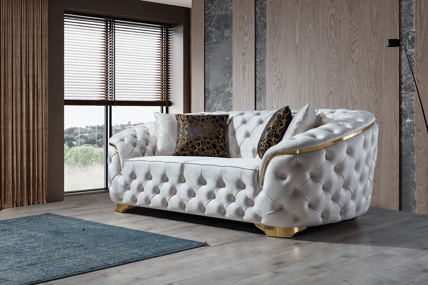 Nova Lupino Velvet Sofa & Loveseat - Ivory