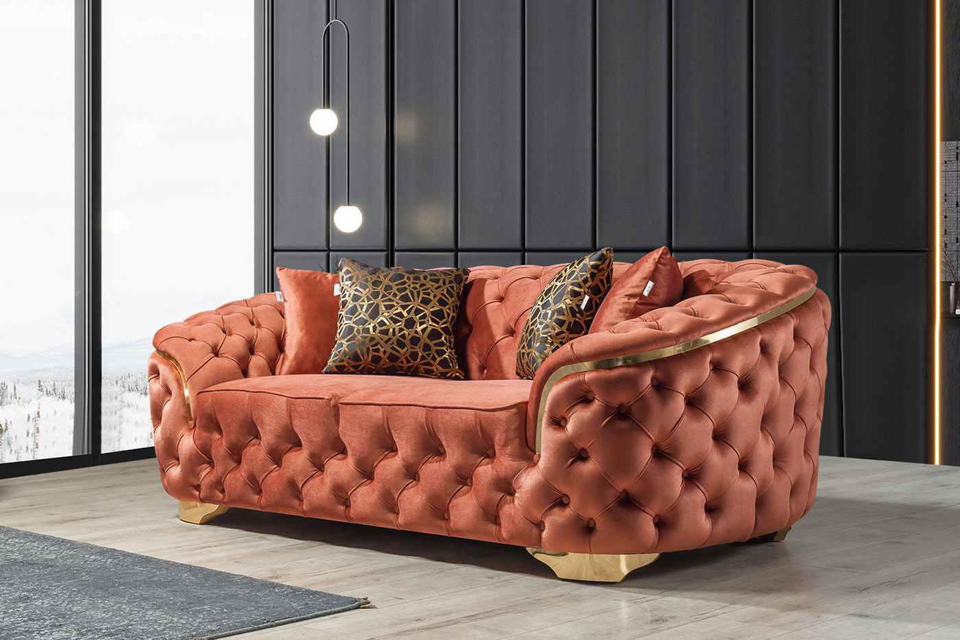 Nova Lupino Velvet Sofa & Loveseat - Orange