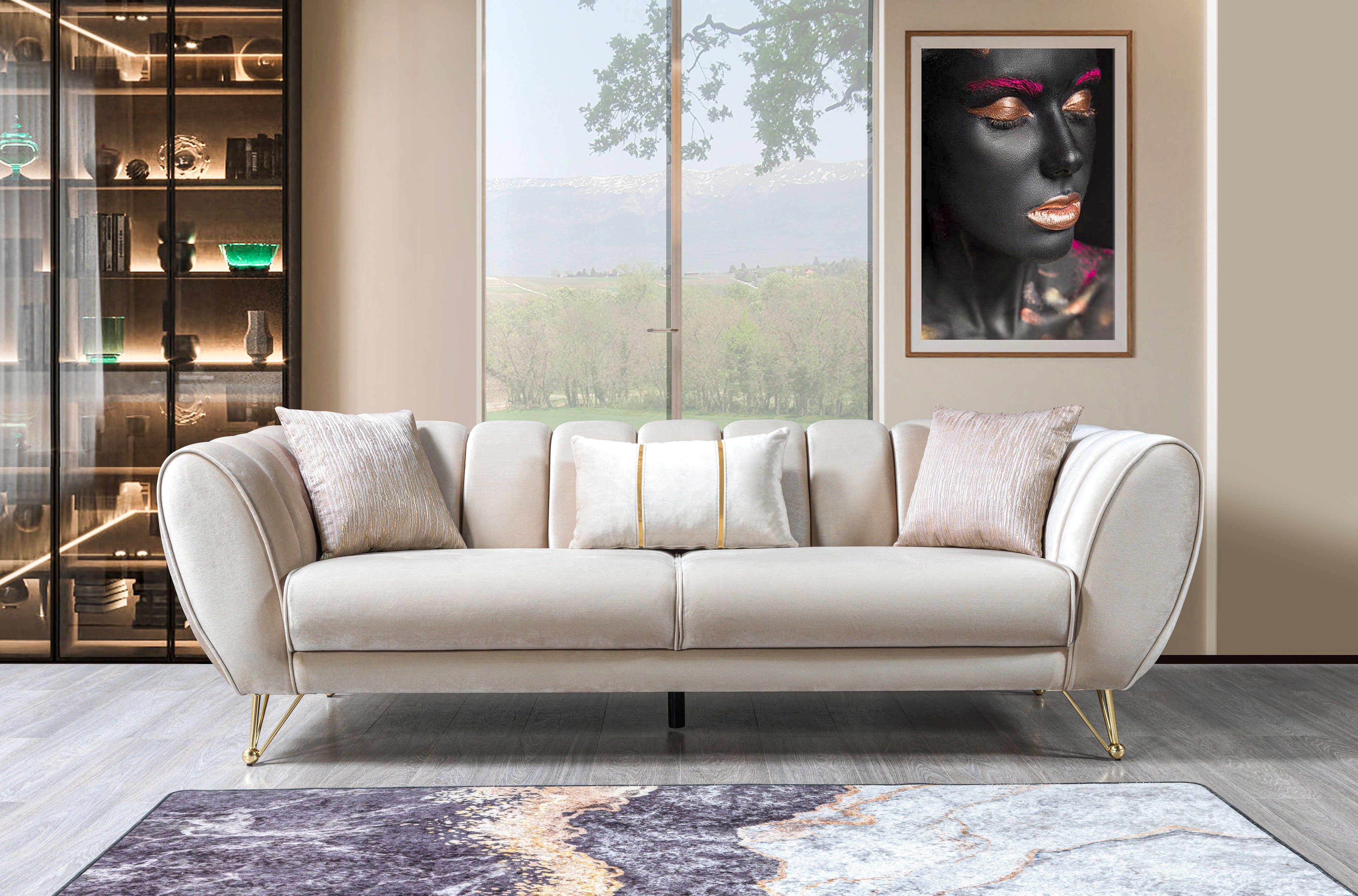 Nova Merida Ivory Velvet Sofa 92" & Loveseat 72"