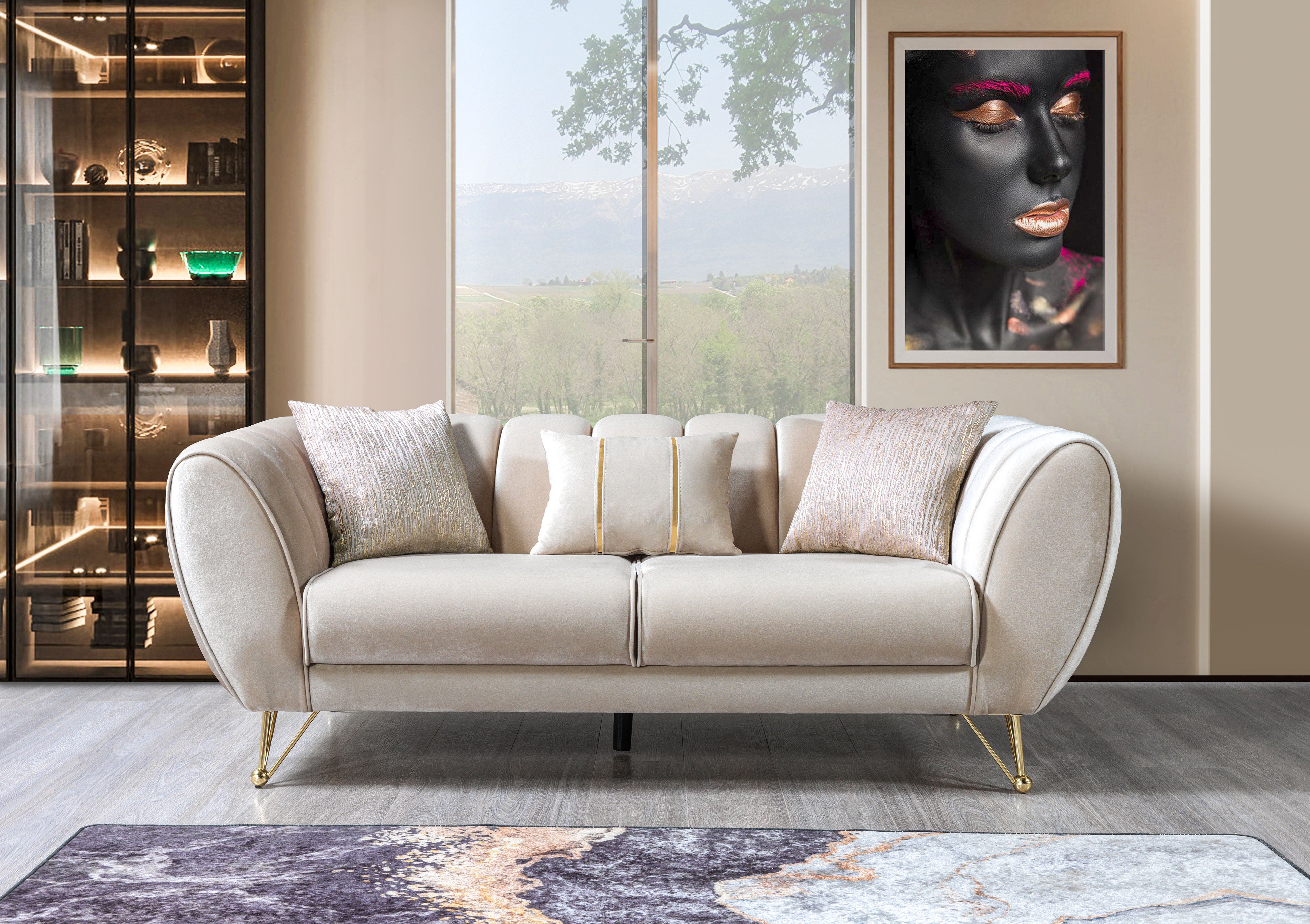 Nova Merida Ivory Velvet Sofa 92" & Loveseat 72"